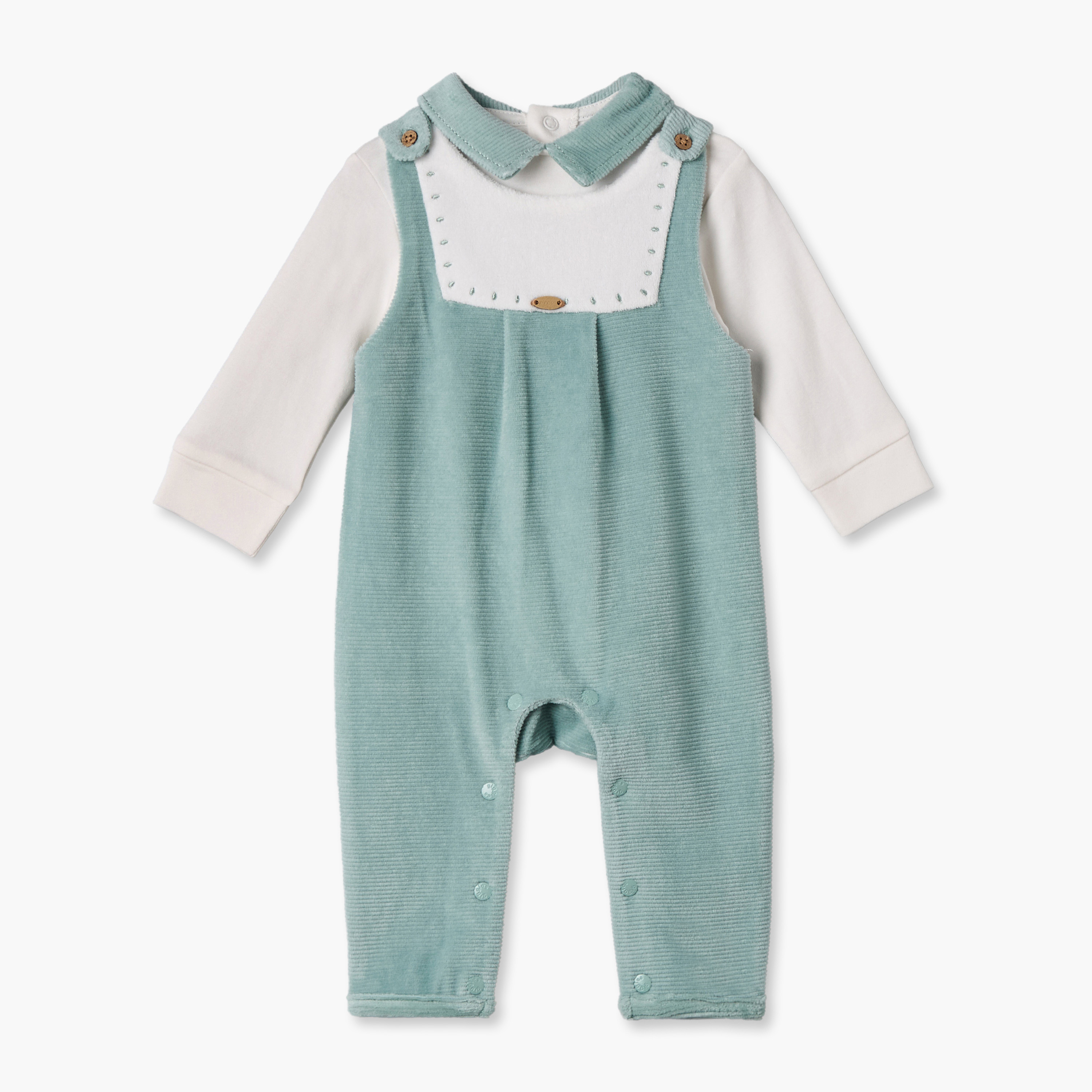 Giggles Collared Long Sleeves T-shirt and Dungaree Set with Embroidery-baby-boys-clothing-winterwear-setsandcoords-image-2