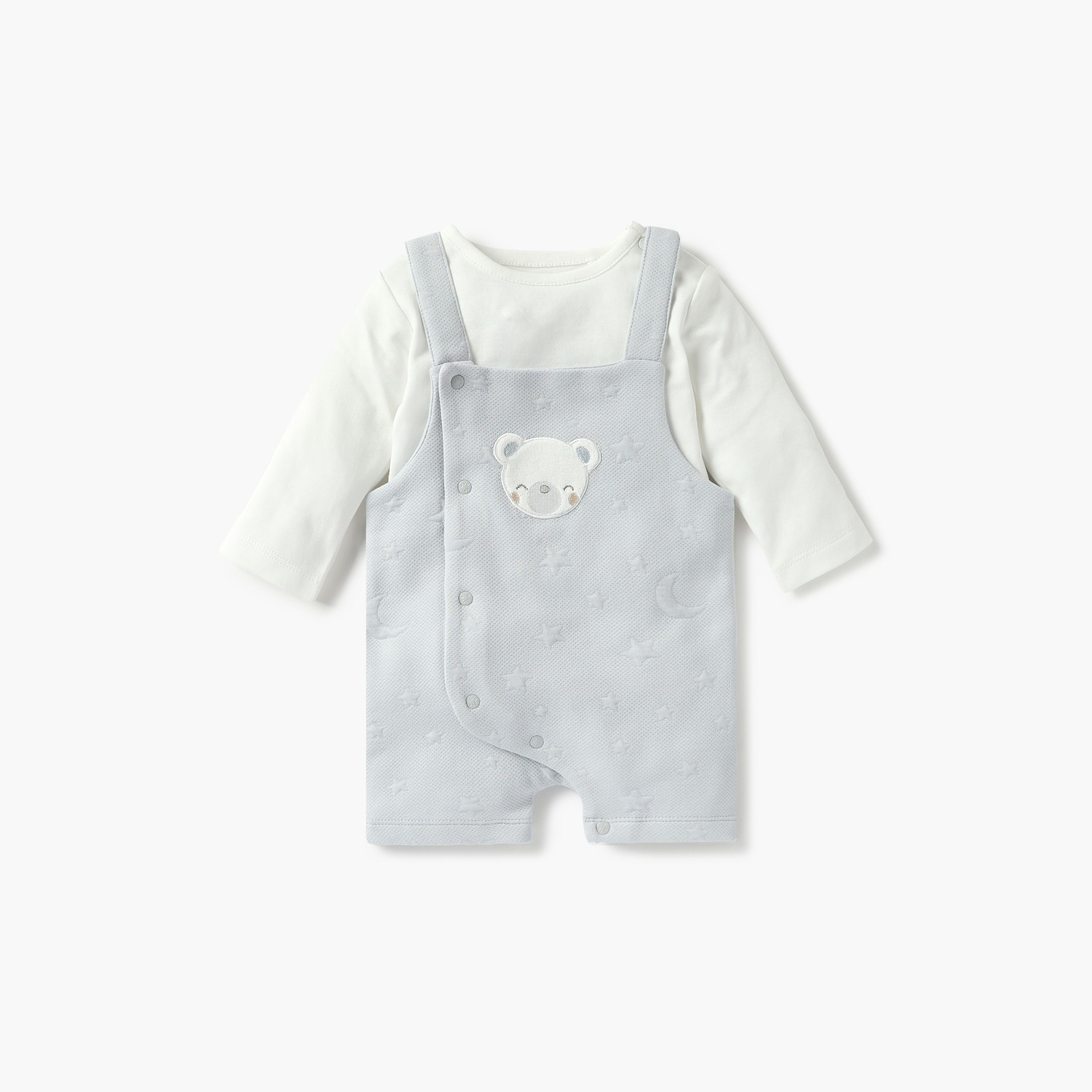 طقم تيشيرت بأكمام طويلة ودنغري بزخارف دب من جيجلز-baby-boys-clothing-rompers-image-8