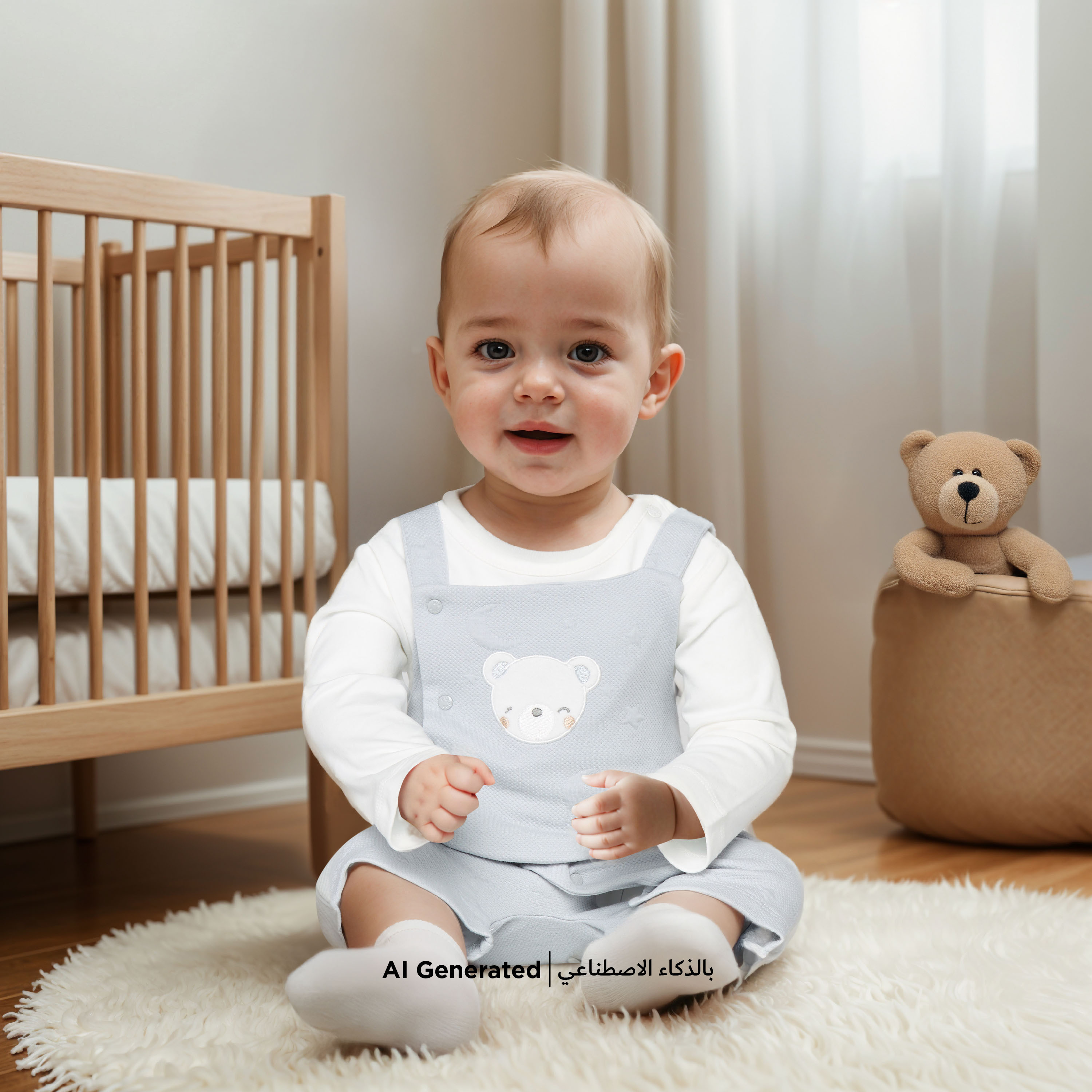 طقم تيشيرت بأكمام طويلة ودنغري بزخارف دب من جيجلز-baby-boys-clothing-rompers-image-2