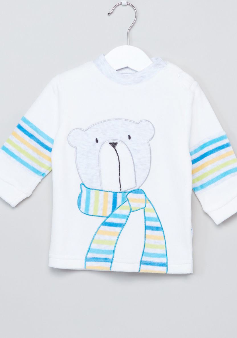 Juniors Teddy Bear Printed T-shirt and Striped Pyjama Set-Pyjama Sets-image-1