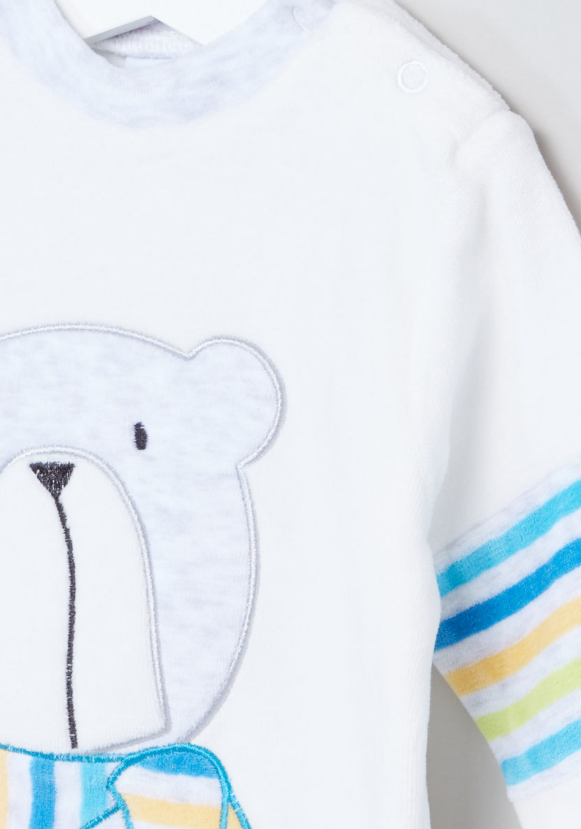 Juniors Teddy Bear Printed T-shirt and Striped Pyjama Set-Pyjama Sets-image-2