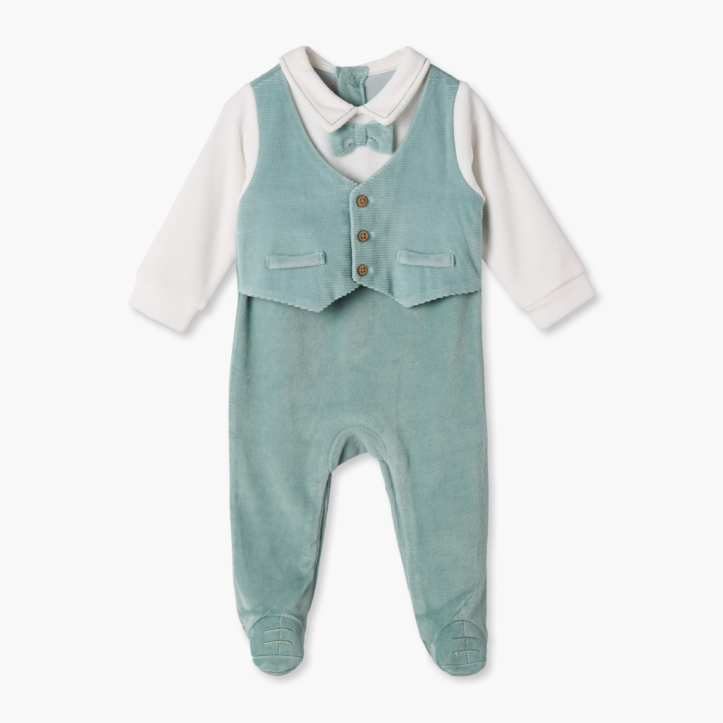 بدلة نوم قطنية بتفاصيل صديري وزينة فيونكة من جيجلز-baby-boys-clothing-nightwear-sleepsuits-image-2