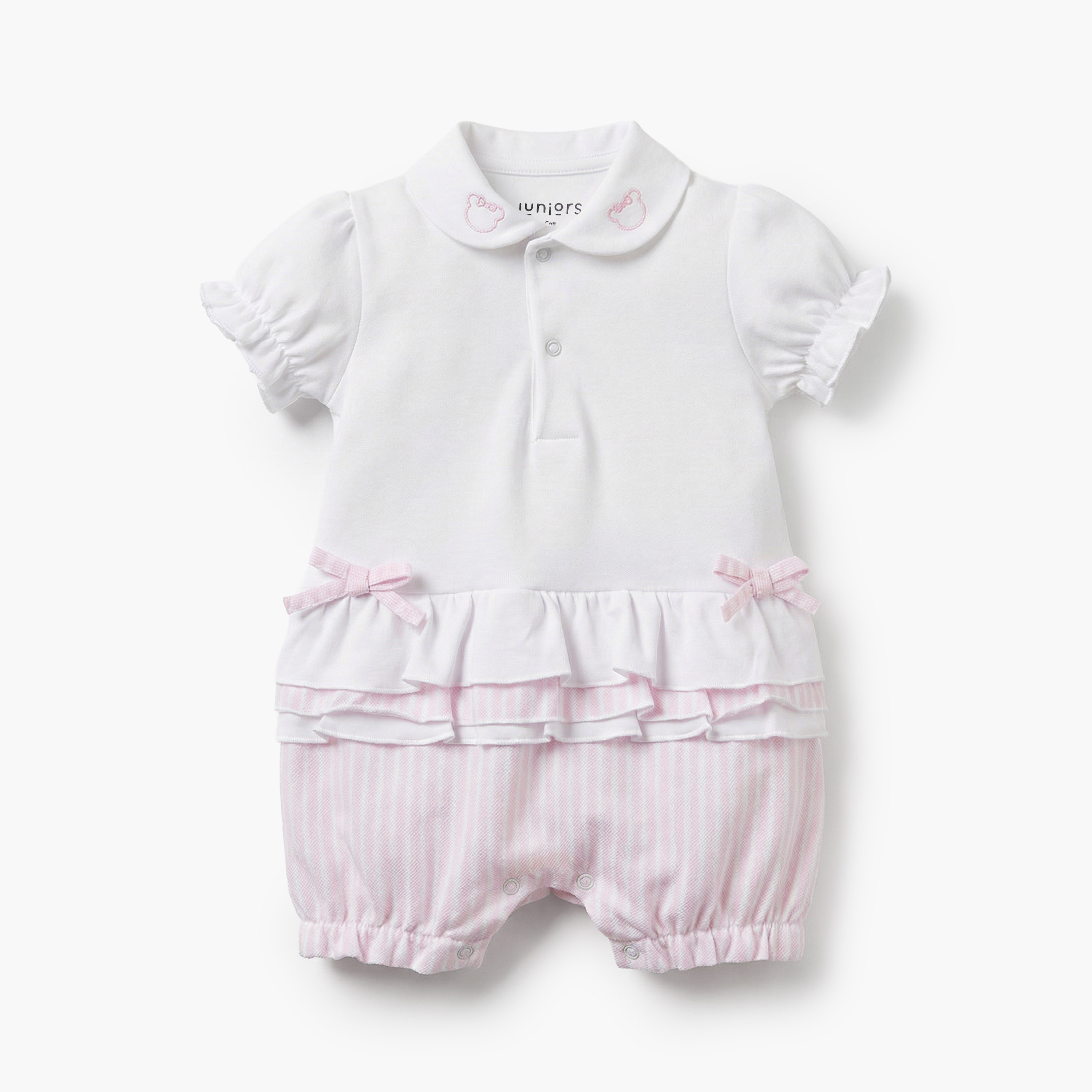 Juniors Peter Pan Collar Short Sleeves Romper with Stripes-baby-girls-clothing-rompers-image-1