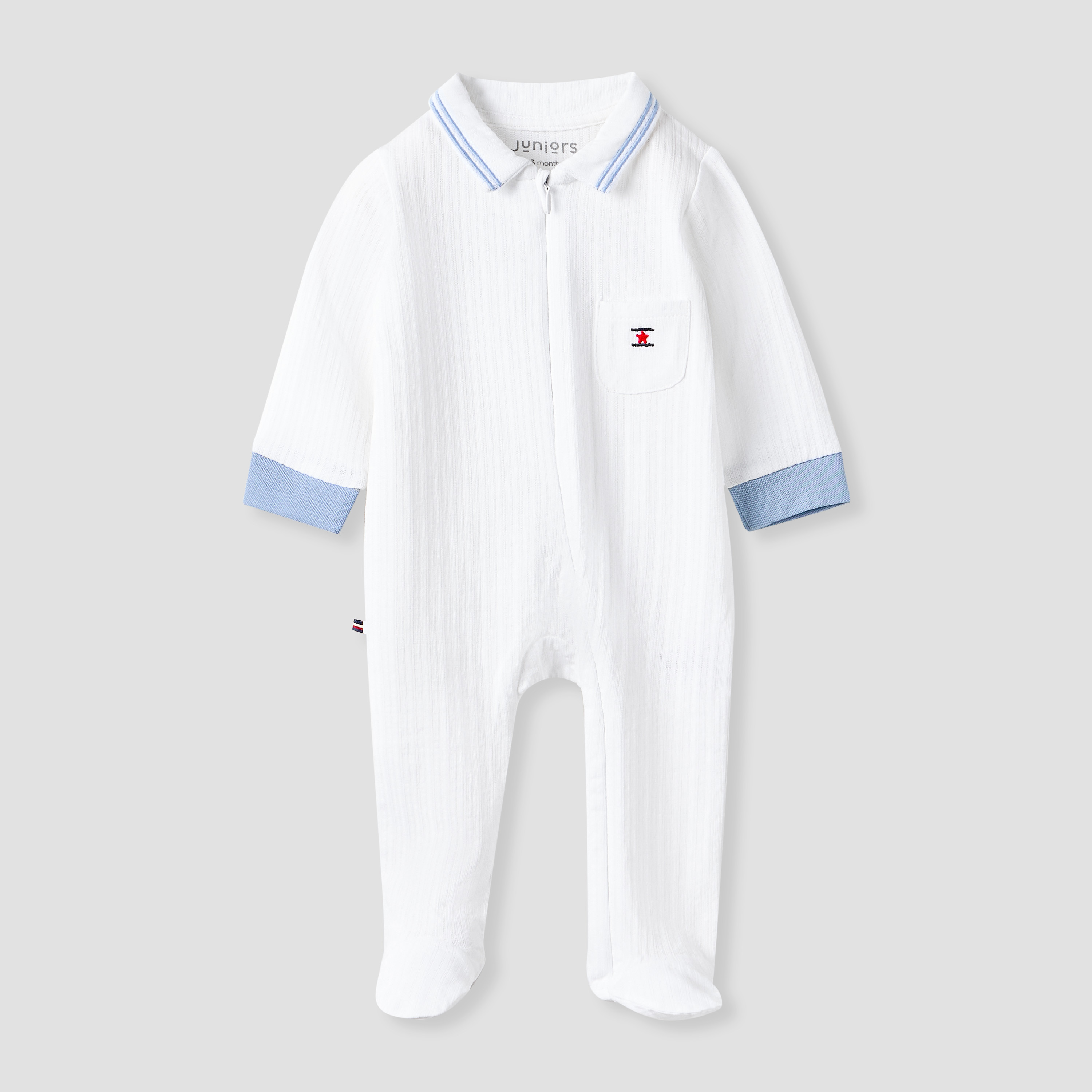 Juniors Textured Collared Sleepsuit with Zip Closure-baby-boys-clothing-nightwear-sleepsuits-image-1