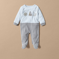 Giggles Colourblock Sleepsuit with Embroidered Detail and Button Closure