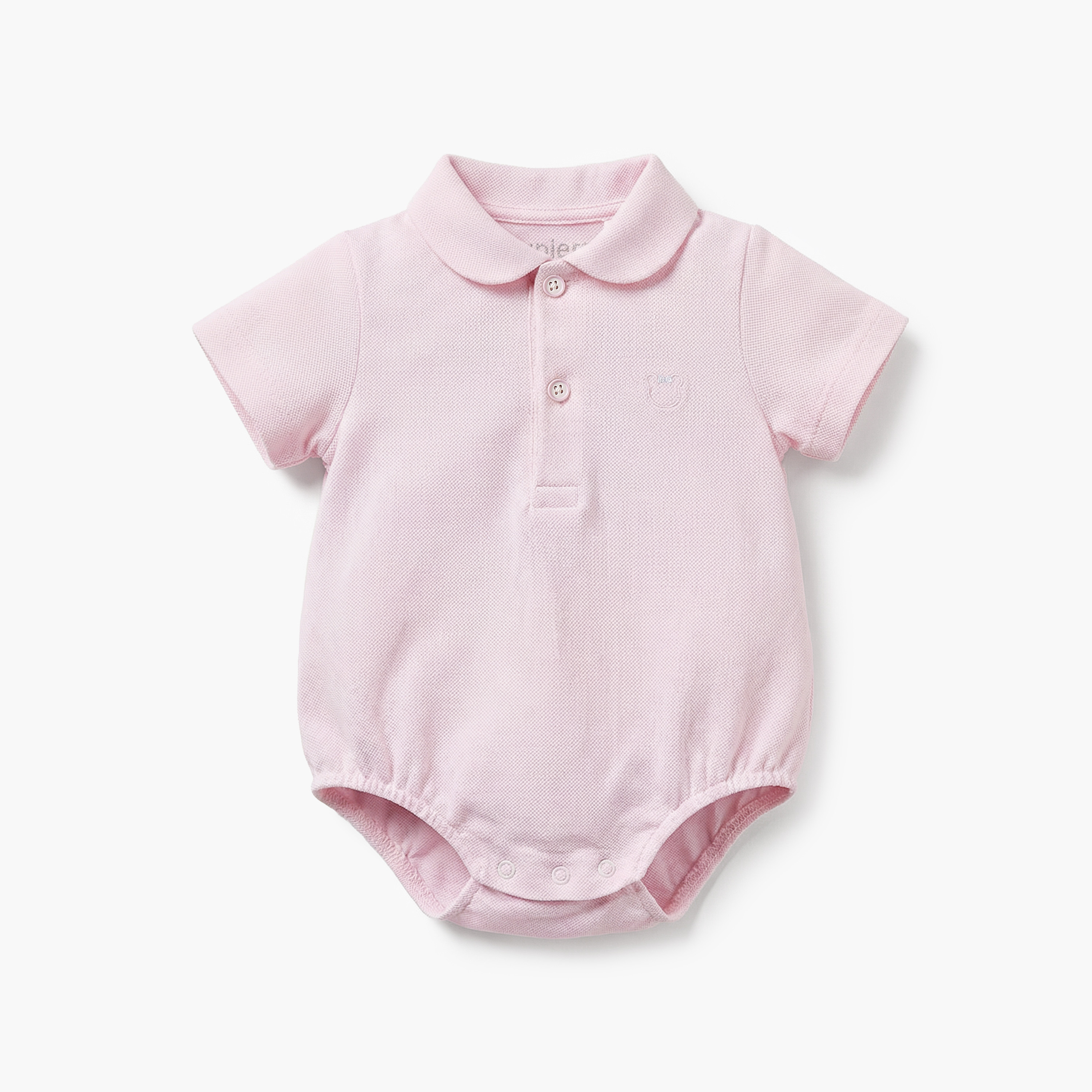 Juniors Cotton Collared Short Sleeves Polo Bodysuit with Textured Design-baby-girls-clothing-bodysuits-image-1