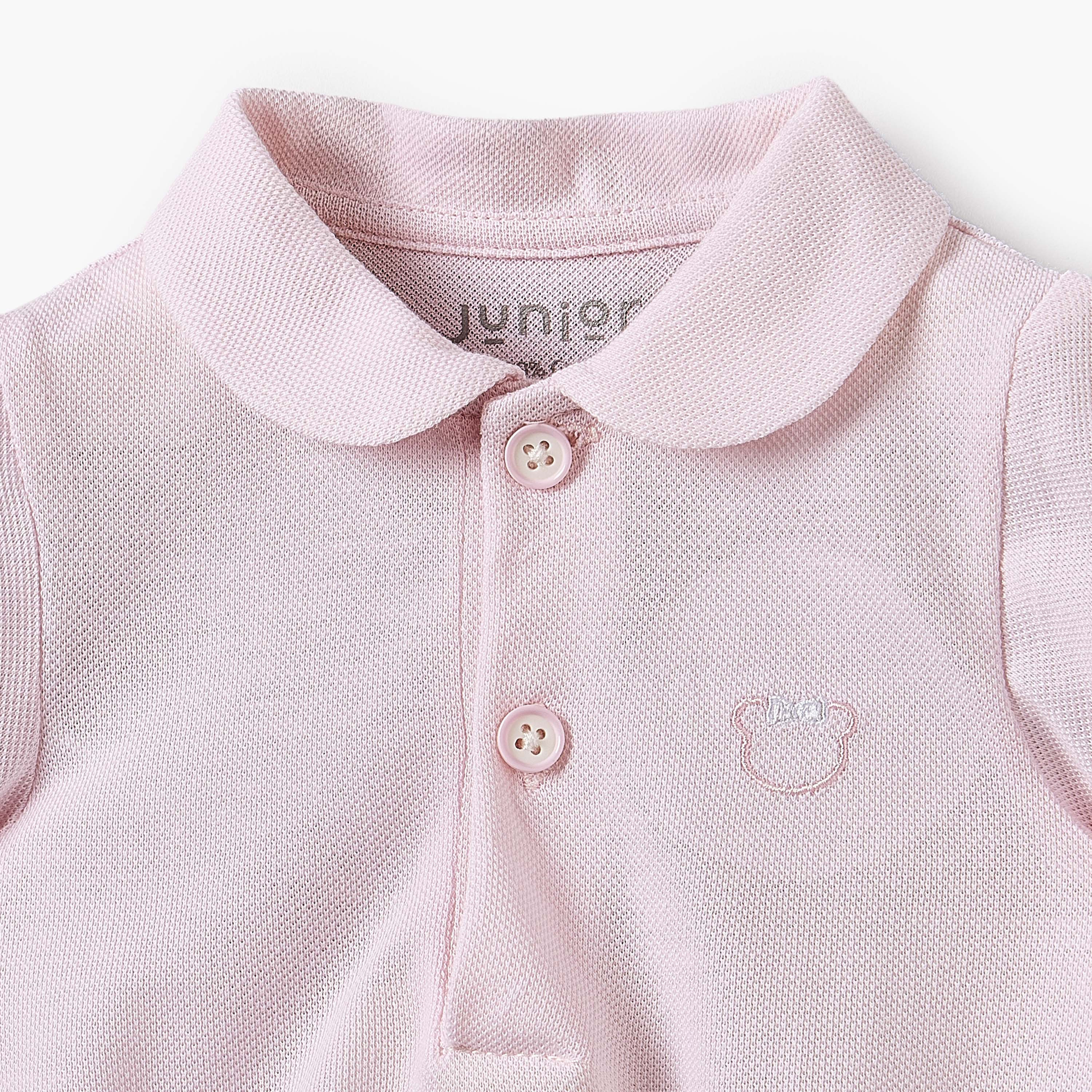 Juniors Cotton Collared Short Sleeves Polo Bodysuit with Textured Design-baby-girls-clothing-bodysuits-image-3