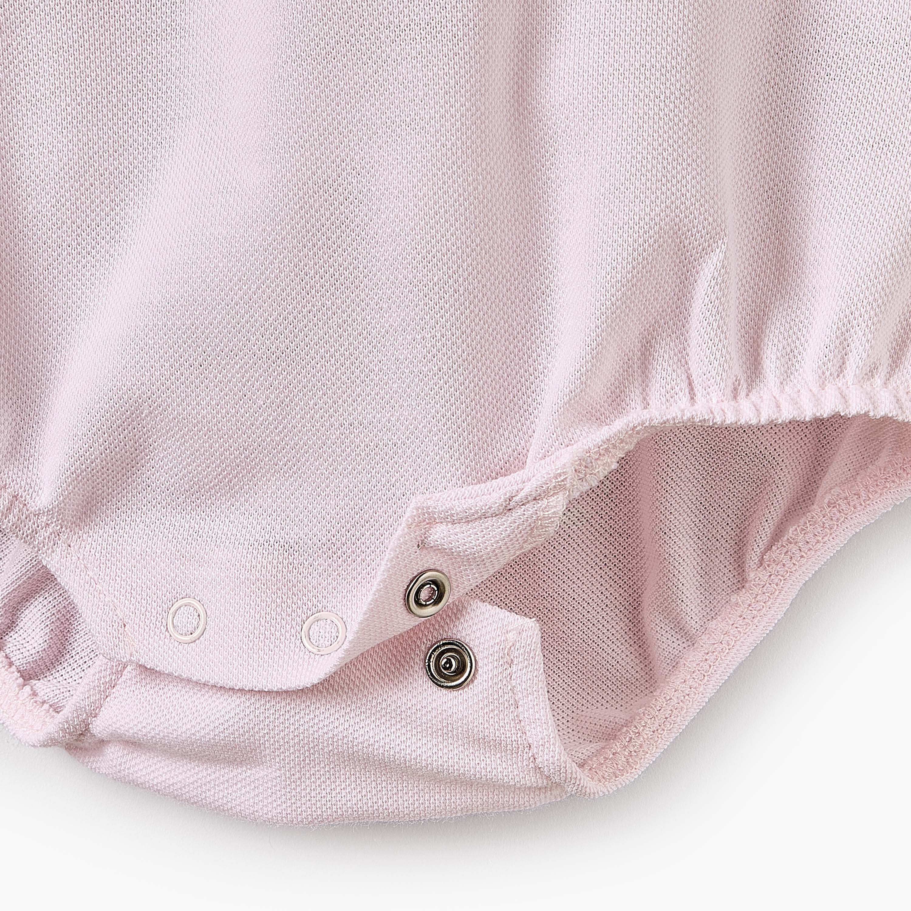 Juniors Cotton Collared Short Sleeves Polo Bodysuit with Textured Design-baby-girls-clothing-bodysuits-image-4