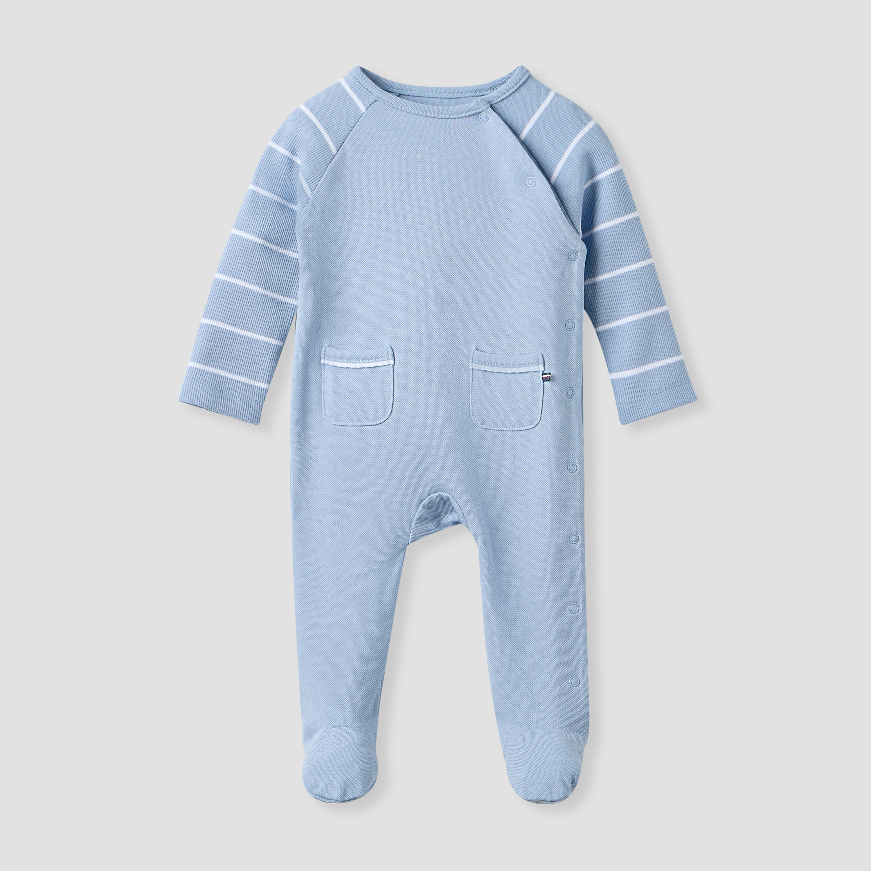 Juniors Striped Sleepsuit with Long Raglan Sleeves-baby-boys-clothing-nightwear-sleepsuits-image-1