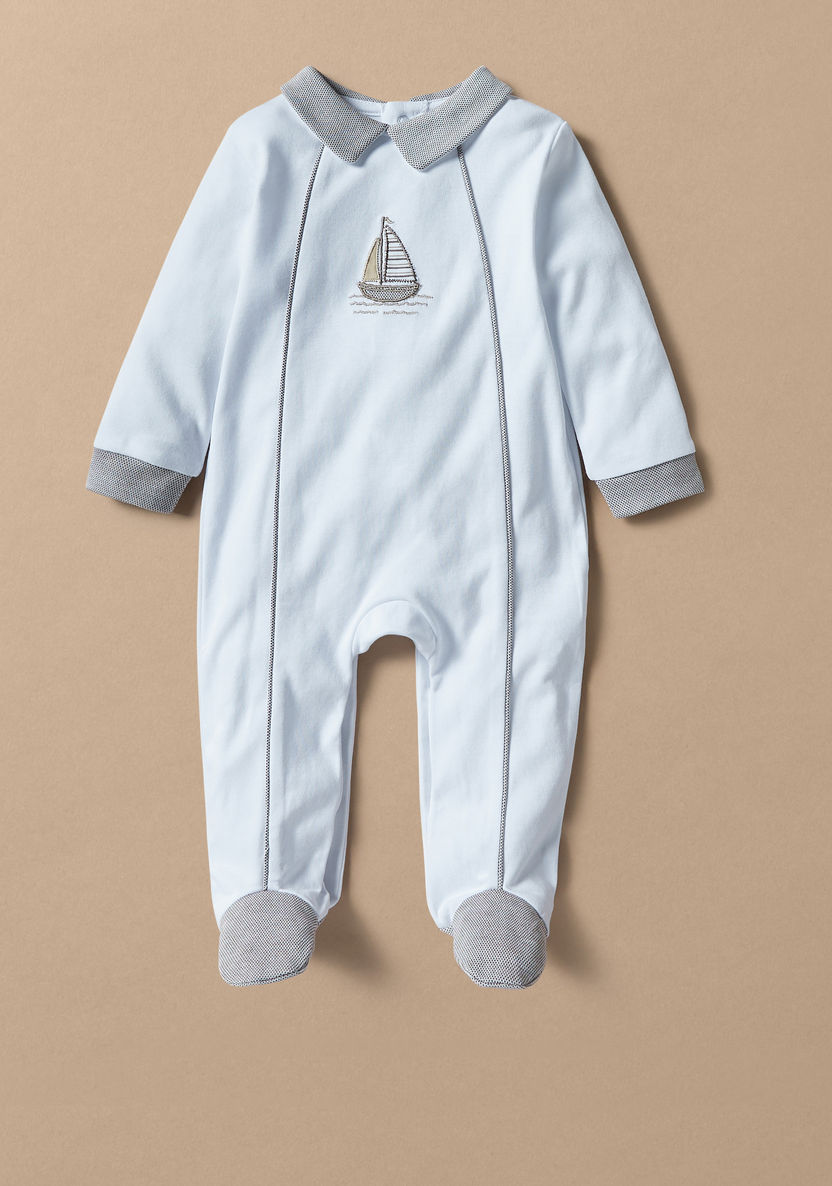 Giggles Embroidered Closed Feet Sleepsuit with Button Closure-Sleepsuits-image-0