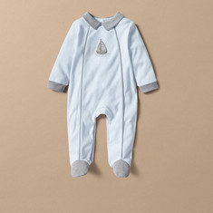 Giggles Embroidered Closed Feet Sleepsuit with Button Closure