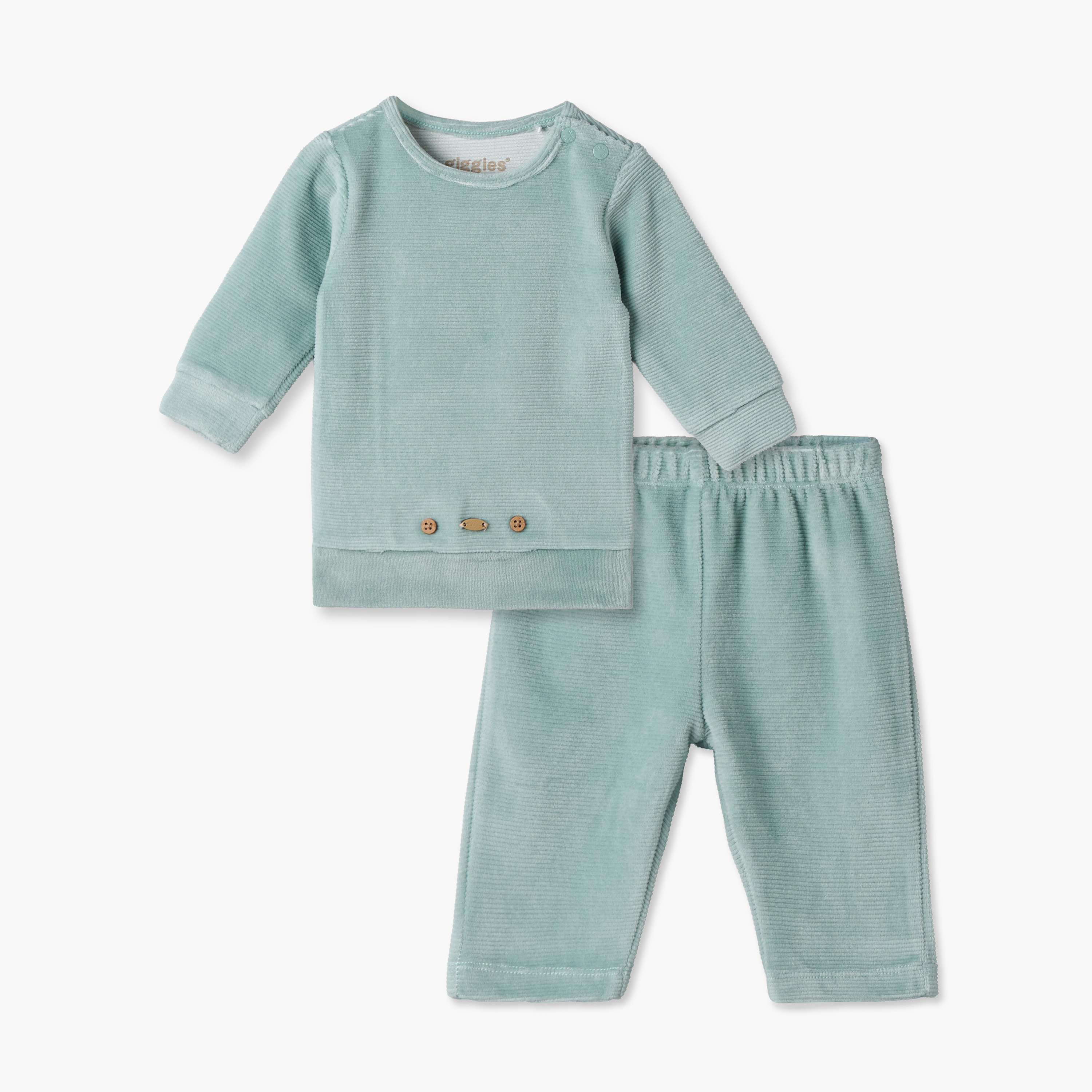 طقم بيجاما قطن بياقة ضيقة وأكمام طويلة وتفاصيل بارزة الملمس من جيجلز-baby-boys-clothing-nightwear-pyjamasets-image-1