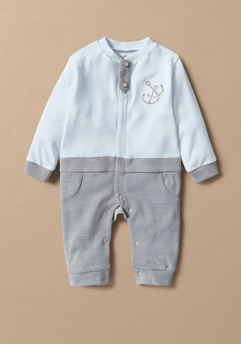 Giggles Colourblock Sleepsuit with Embroidered Detail and Button Closure-Sleepsuits-image-0