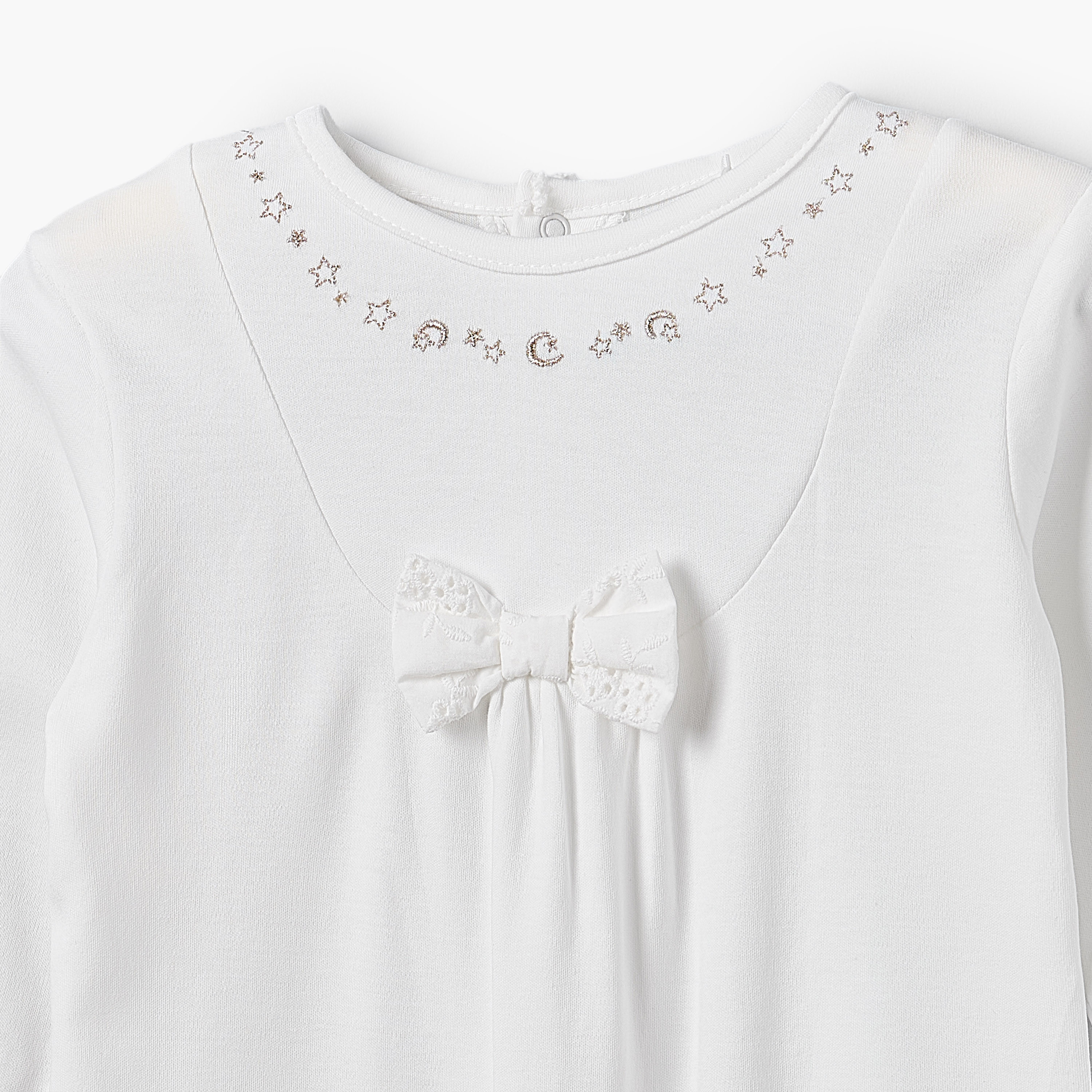 Giggles Cotton Round Neck Long Sleeves Sleepsuit with Moon and Star Embroidery-baby-girls-clothing-nightwear-sleepsuits-image-4