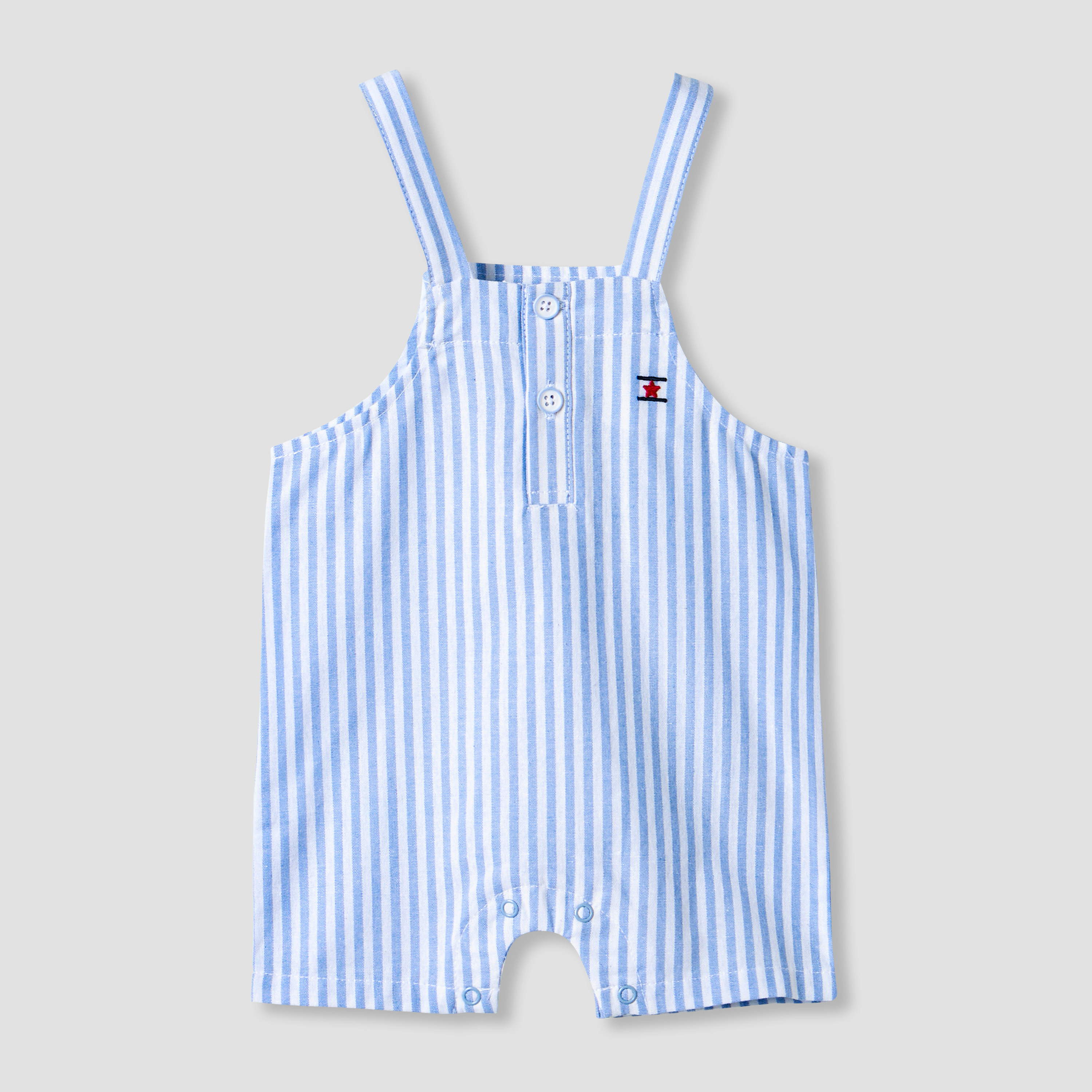 Juniors Solid T-shirt and Striped Dungaree Set-baby-boys-clothing-rompers-image-2