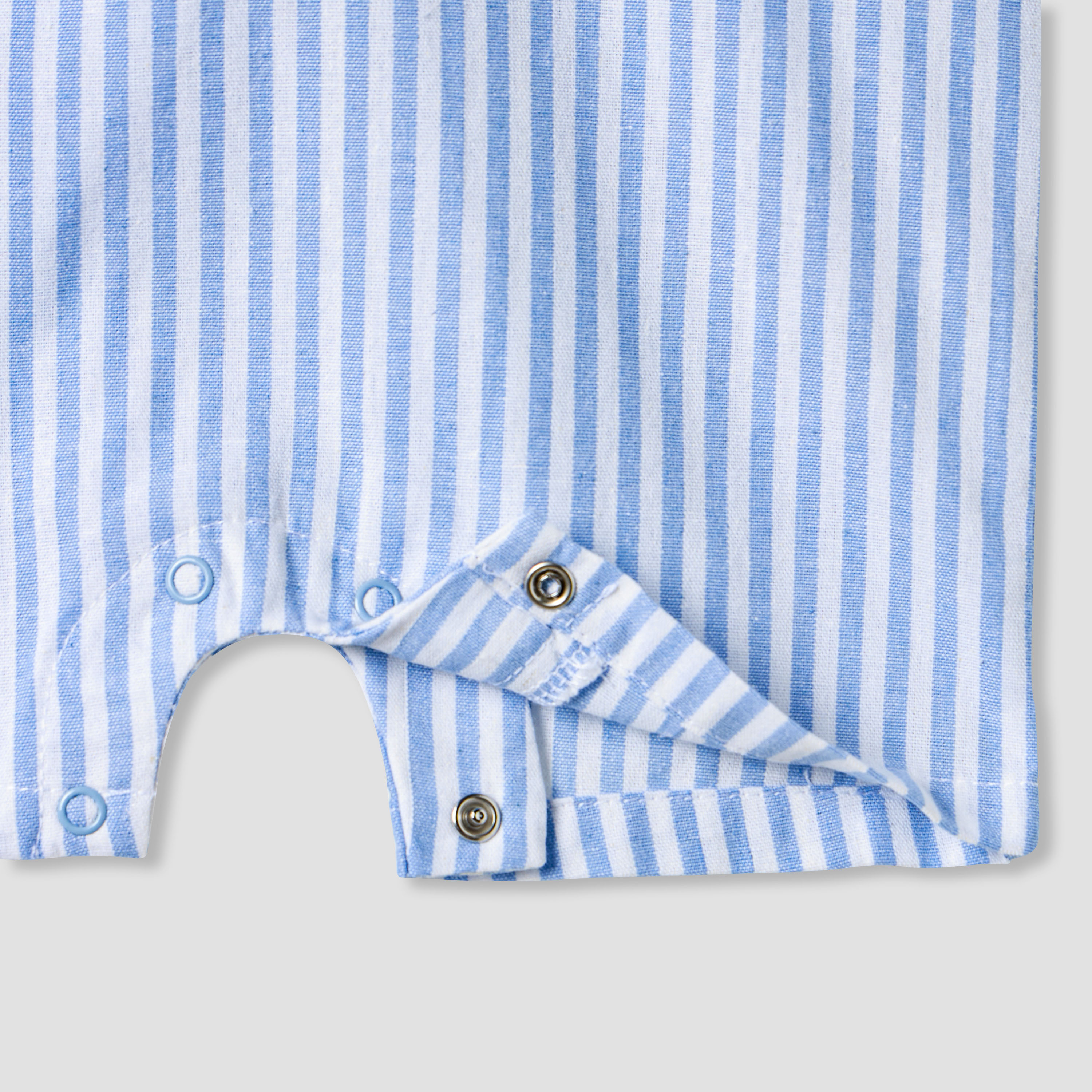 Juniors Solid T-shirt and Striped Dungaree Set-baby-boys-clothing-rompers-image-5