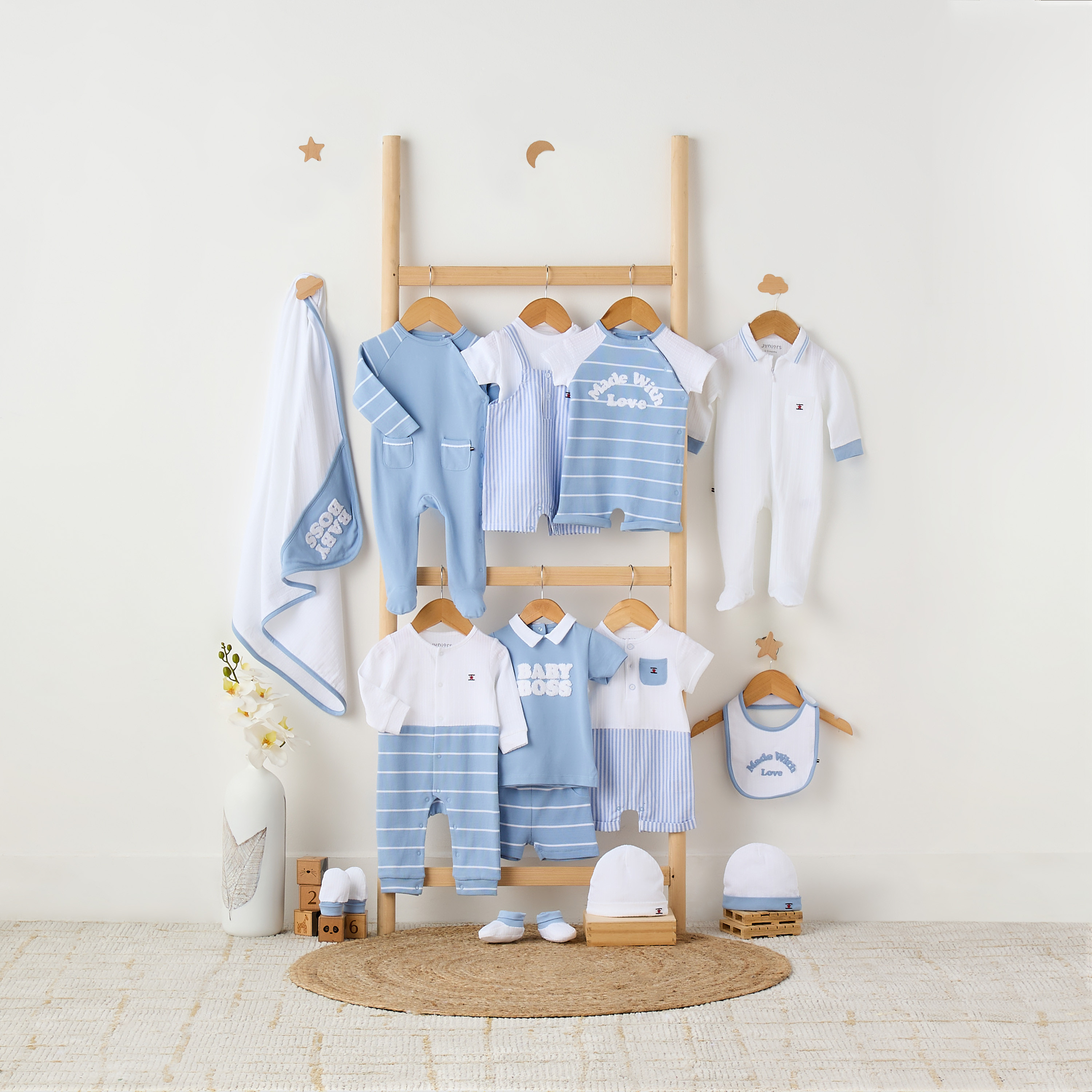 Juniors Solid T-shirt and Striped Dungaree Set-baby-boys-clothing-rompers-image-6