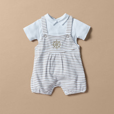 Giggles Striped Dungaree and Collared T-shirt Set