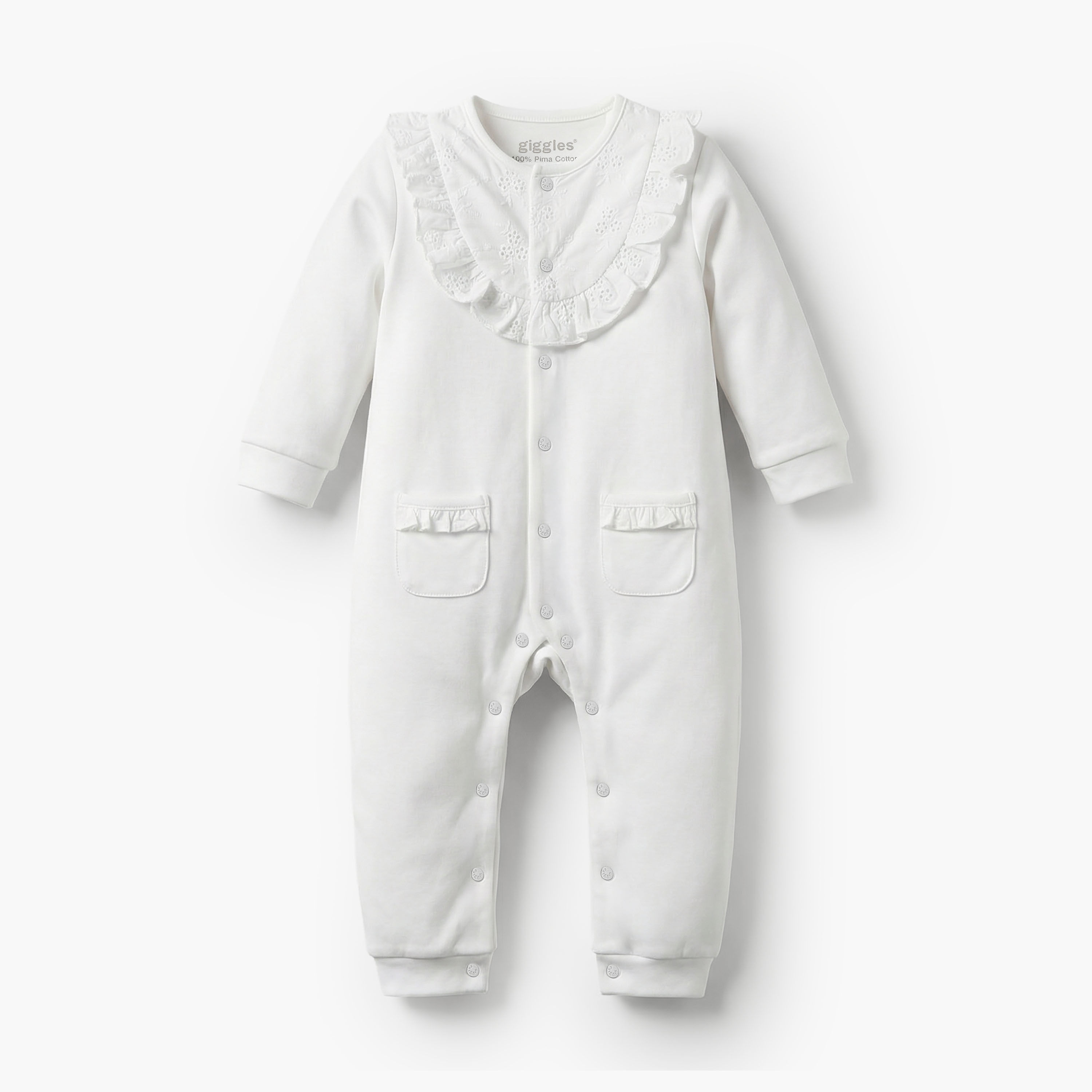 بدلة نوم قطن بياقة مستديرة وأكمام طويلة وتطريز شيفلي من جيجلز-baby-girls-clothing-nightwear-sleepsuits-image-2