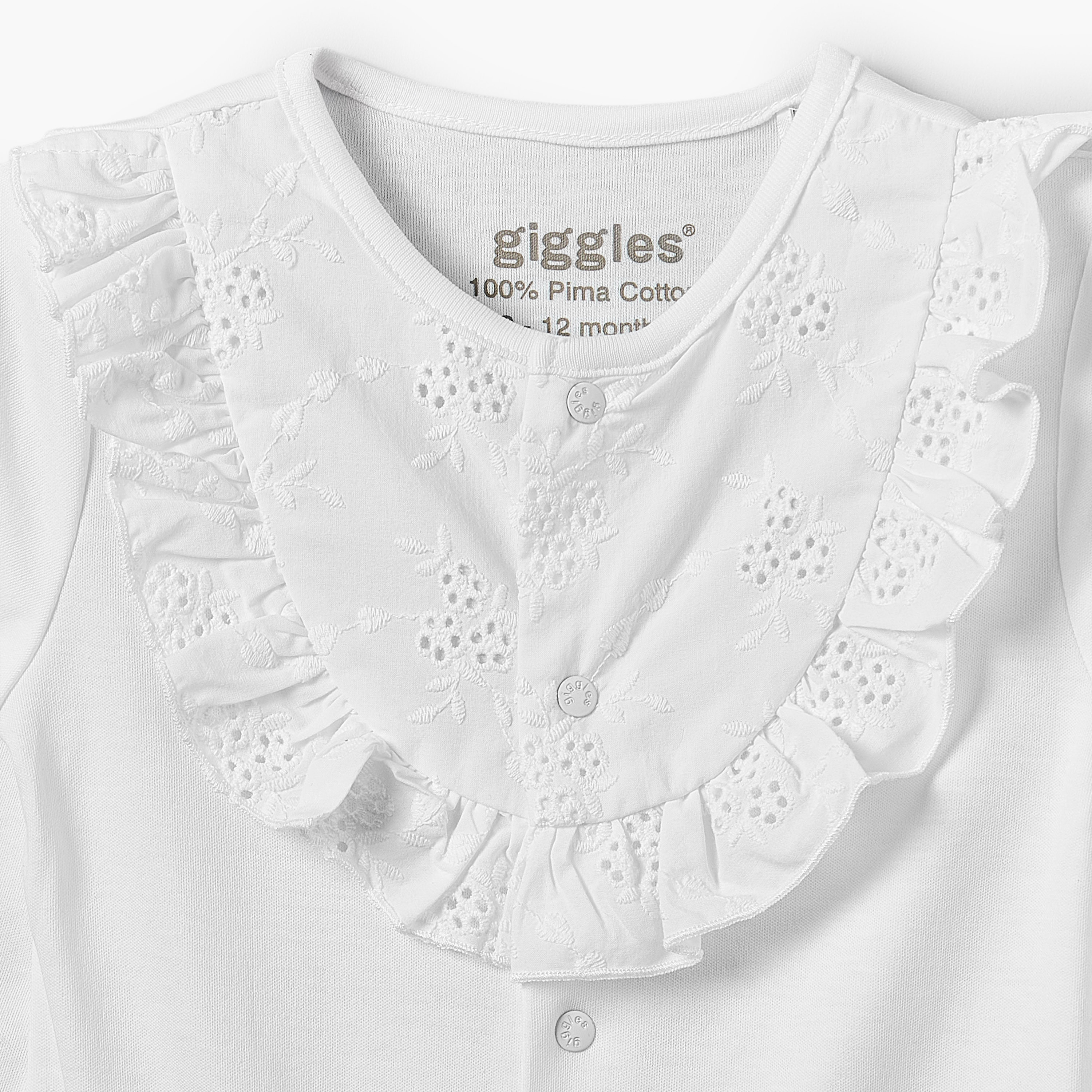 بدلة نوم قطن بياقة مستديرة وأكمام طويلة وتطريز شيفلي من جيجلز-baby-girls-clothing-nightwear-sleepsuits-image-4
