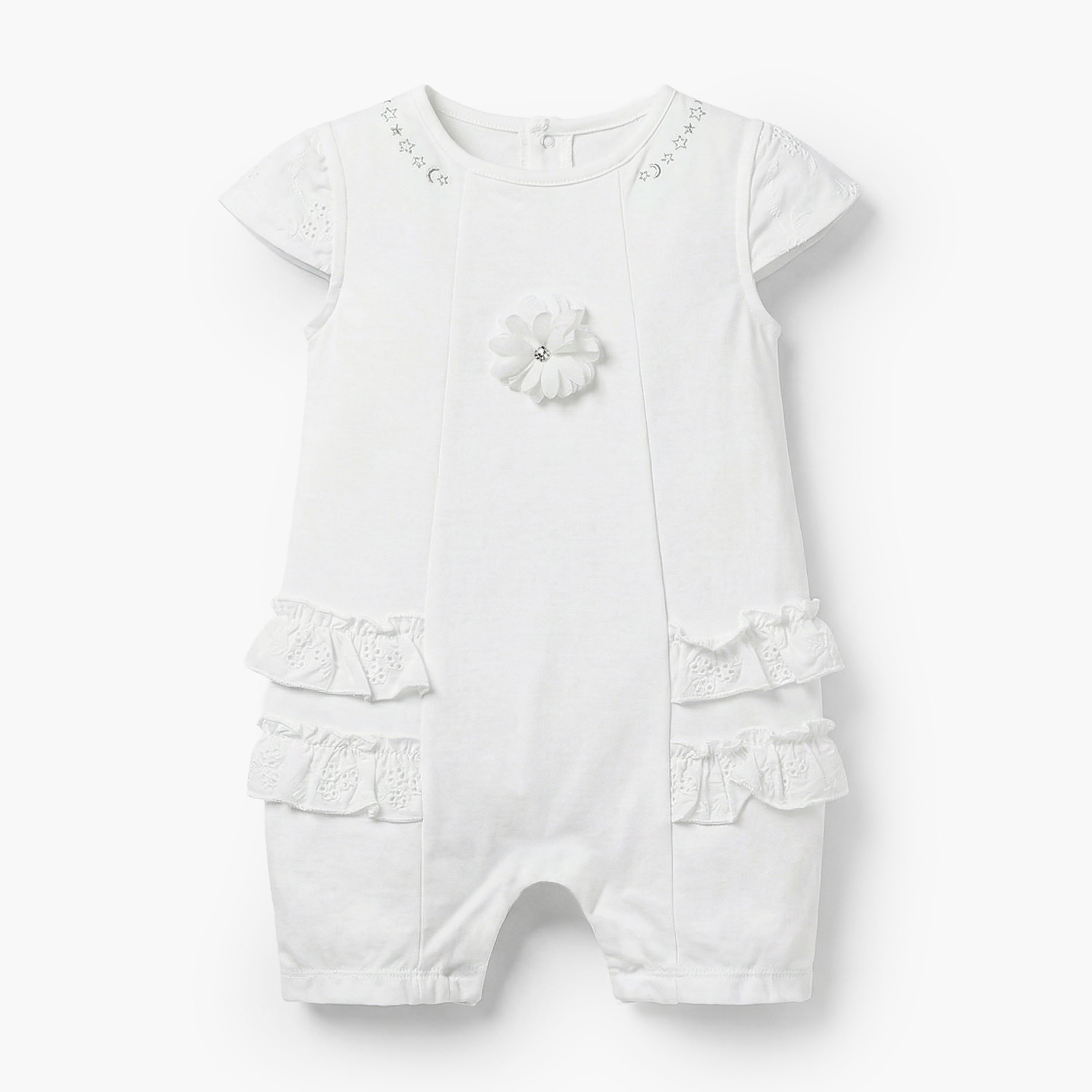 Giggles Round Neck Short Sleeves Romper with Embroidery Detail-baby-girls-clothing-rompers-image-1