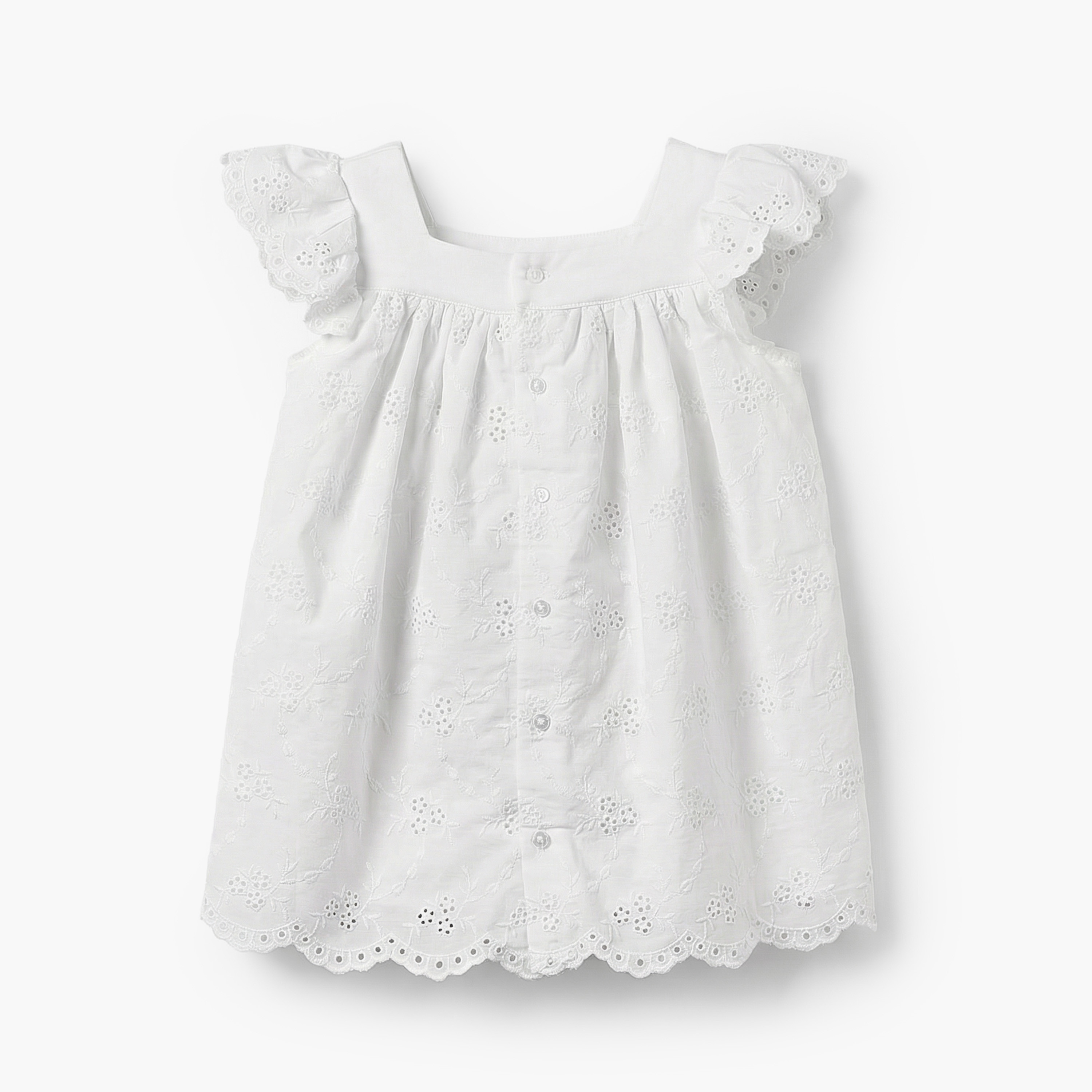 Giggles Square Neck Short Sleeves A-line Dress with Schiffli Embroidery-baby-girls-clothing-dressesandjumpsuits-image-2