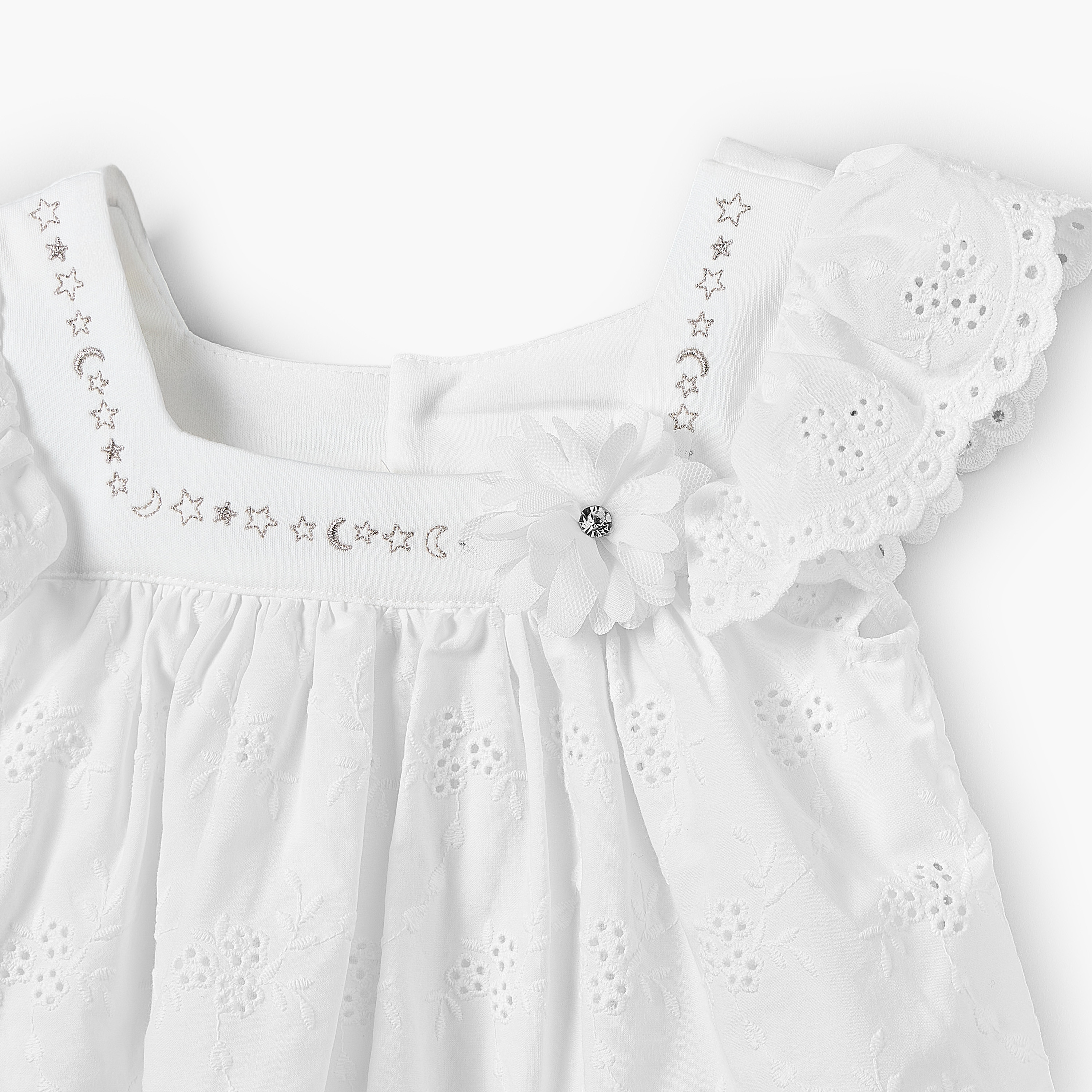 Giggles Square Neck Short Sleeves A-line Dress with Schiffli Embroidery-baby-girls-clothing-dressesandjumpsuits-image-3