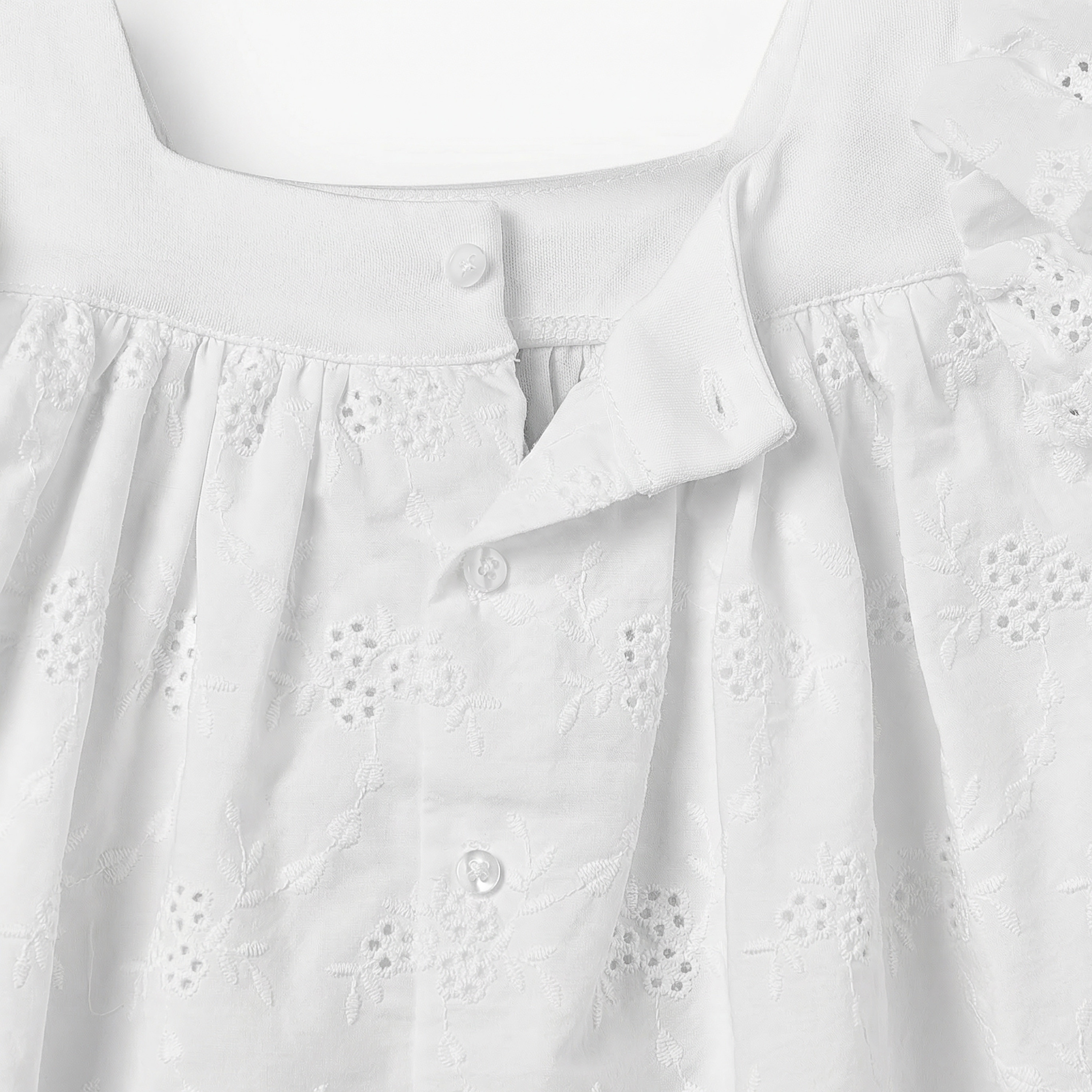 Giggles Square Neck Short Sleeves A-line Dress with Schiffli Embroidery-baby-girls-clothing-dressesandjumpsuits-image-4