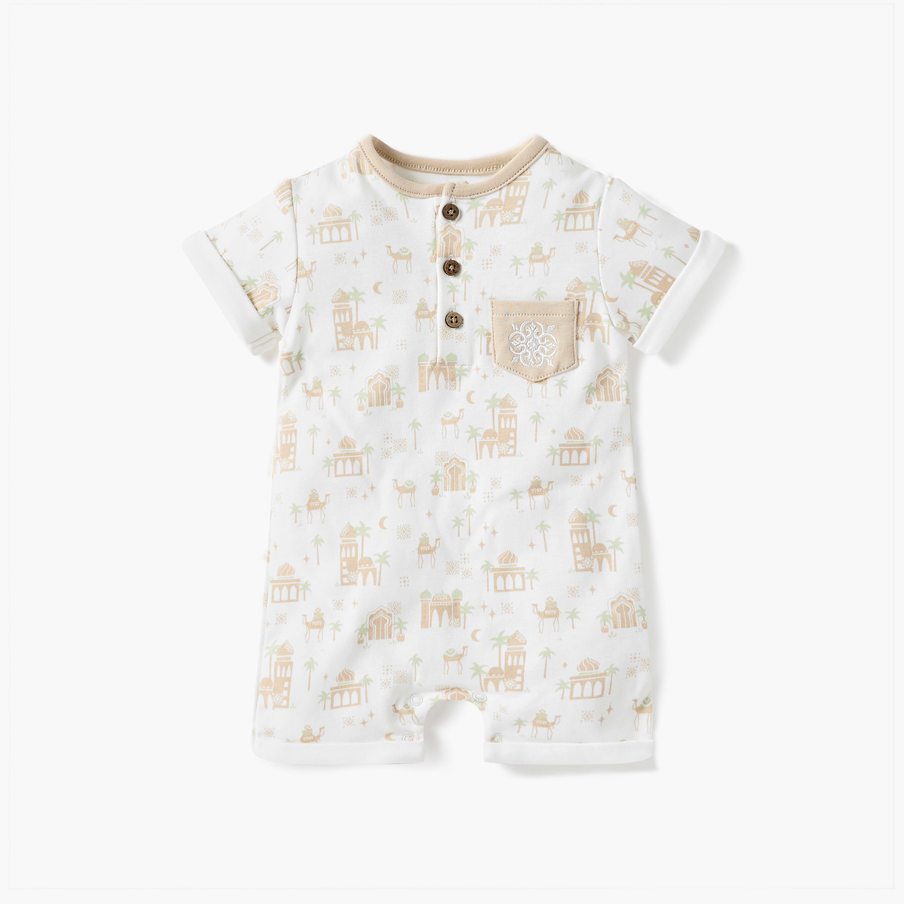 Juniors Printed Romper with Button Closure and Short Sleeves-baby-boys-clothing-rompers-image-1
