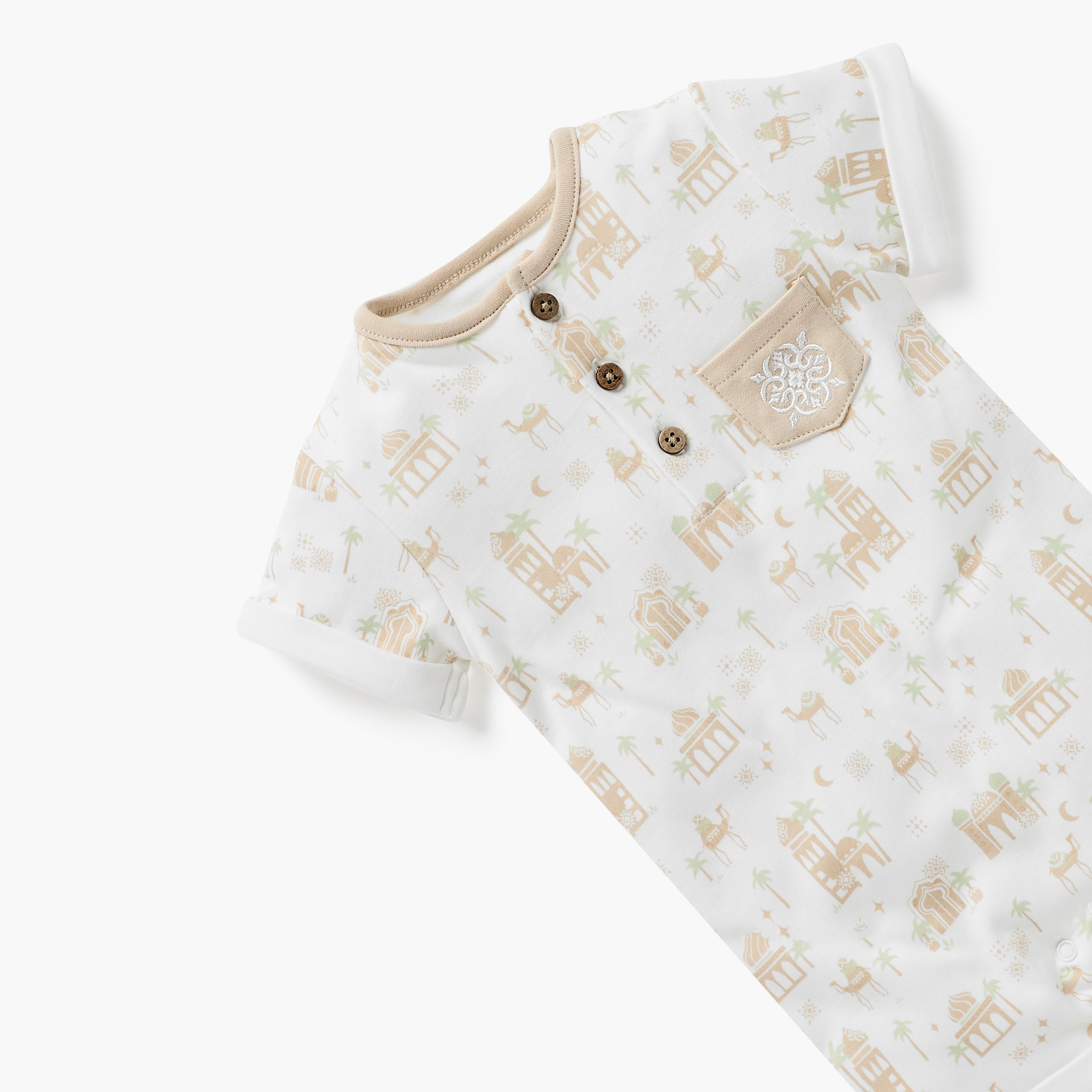 Juniors Printed Romper with Button Closure and Short Sleeves-baby-boys-clothing-rompers-image-3
