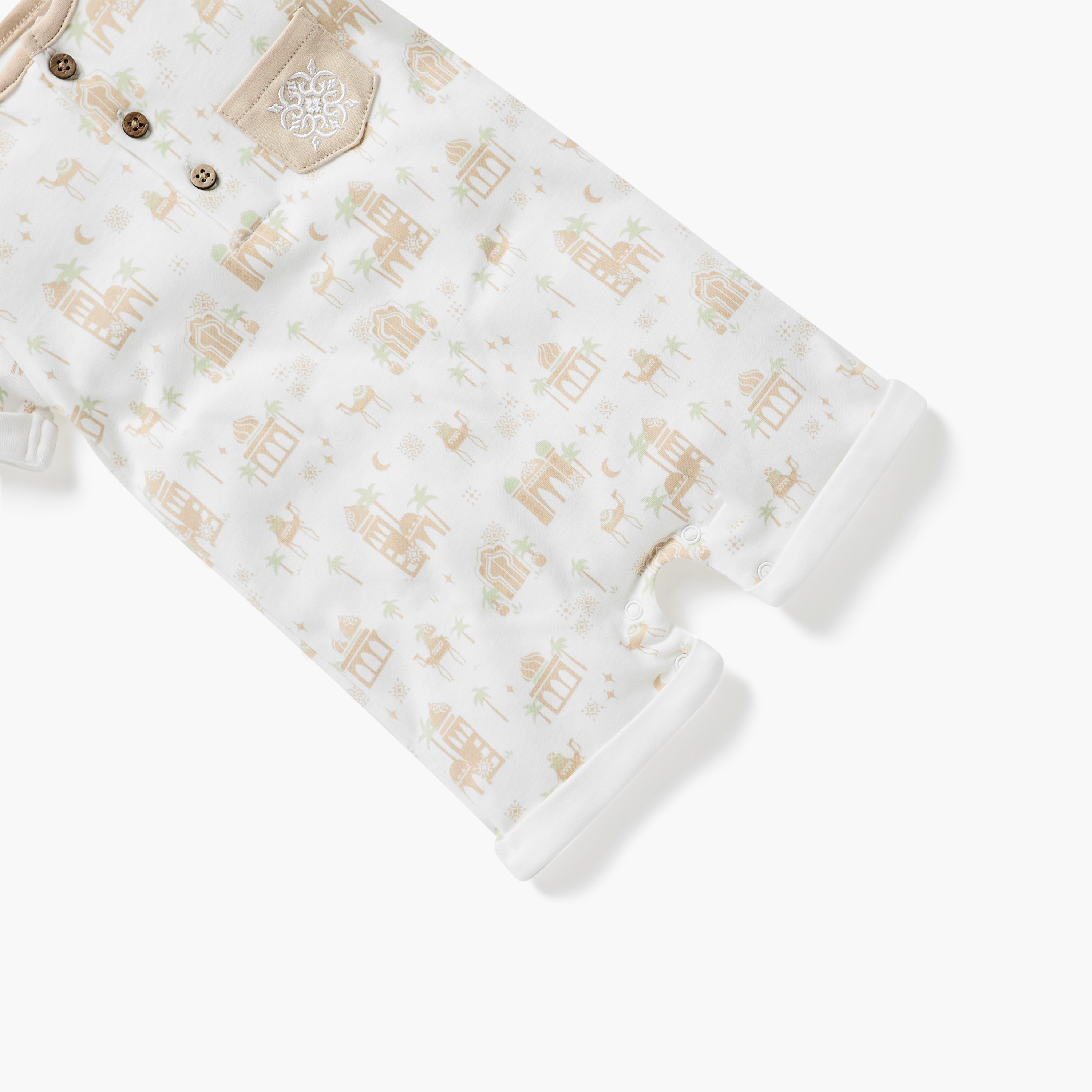Juniors Printed Romper with Button Closure and Short Sleeves-baby-boys-clothing-rompers-image-4