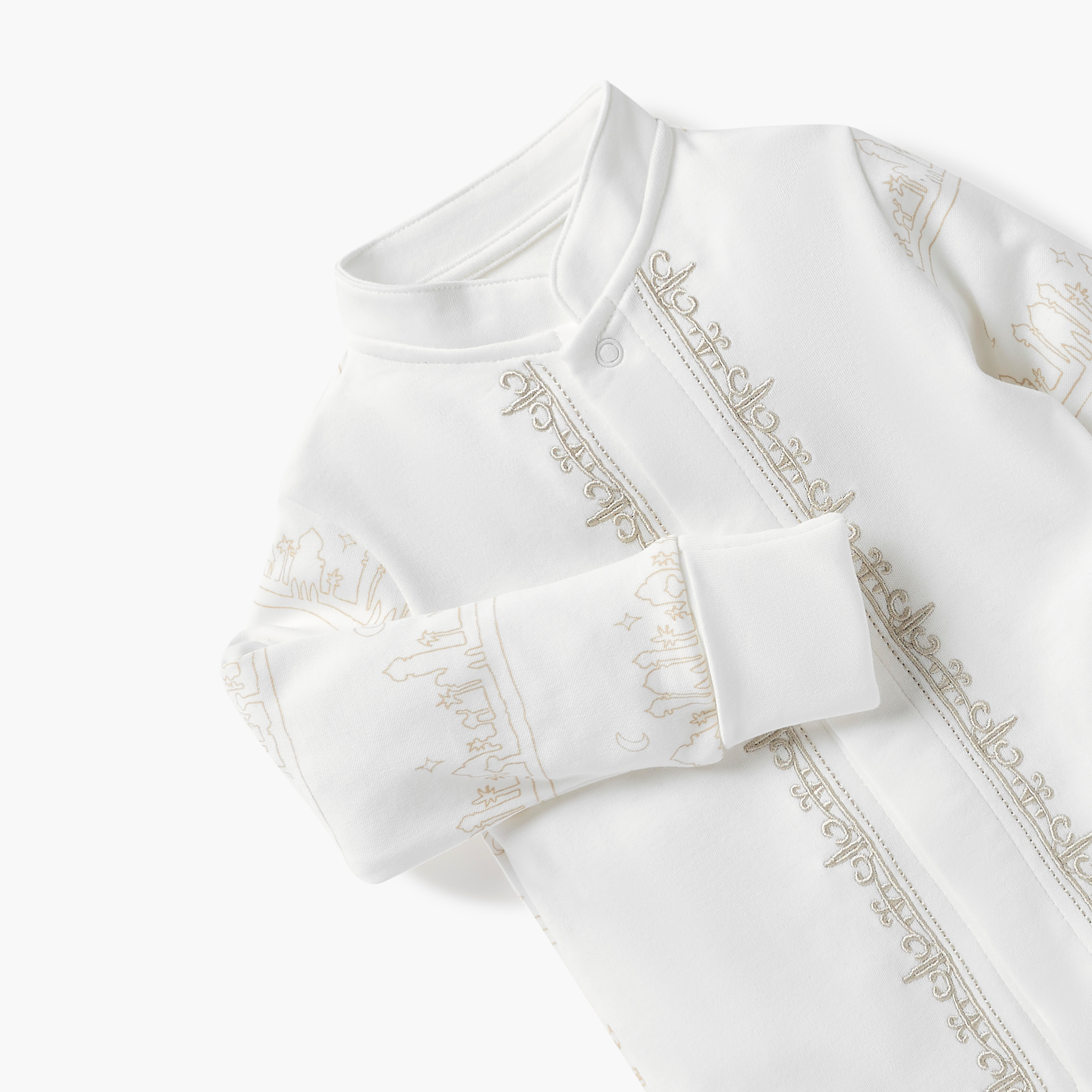 Juniors Embroidered Closed Foot Sleepsuit with Long Sleeves and Mandarin Collar-baby-boys-clothing-nightwear-sleepsuits-image-3
