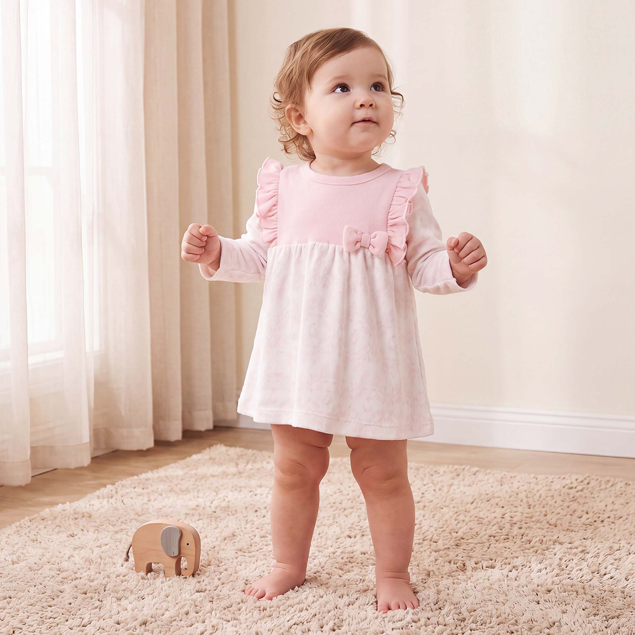 Giggles Crew Neck Long Sleeves Knee Length Dress with Bunny Print-baby-girls-clothing-winterwear-dresses-image-1