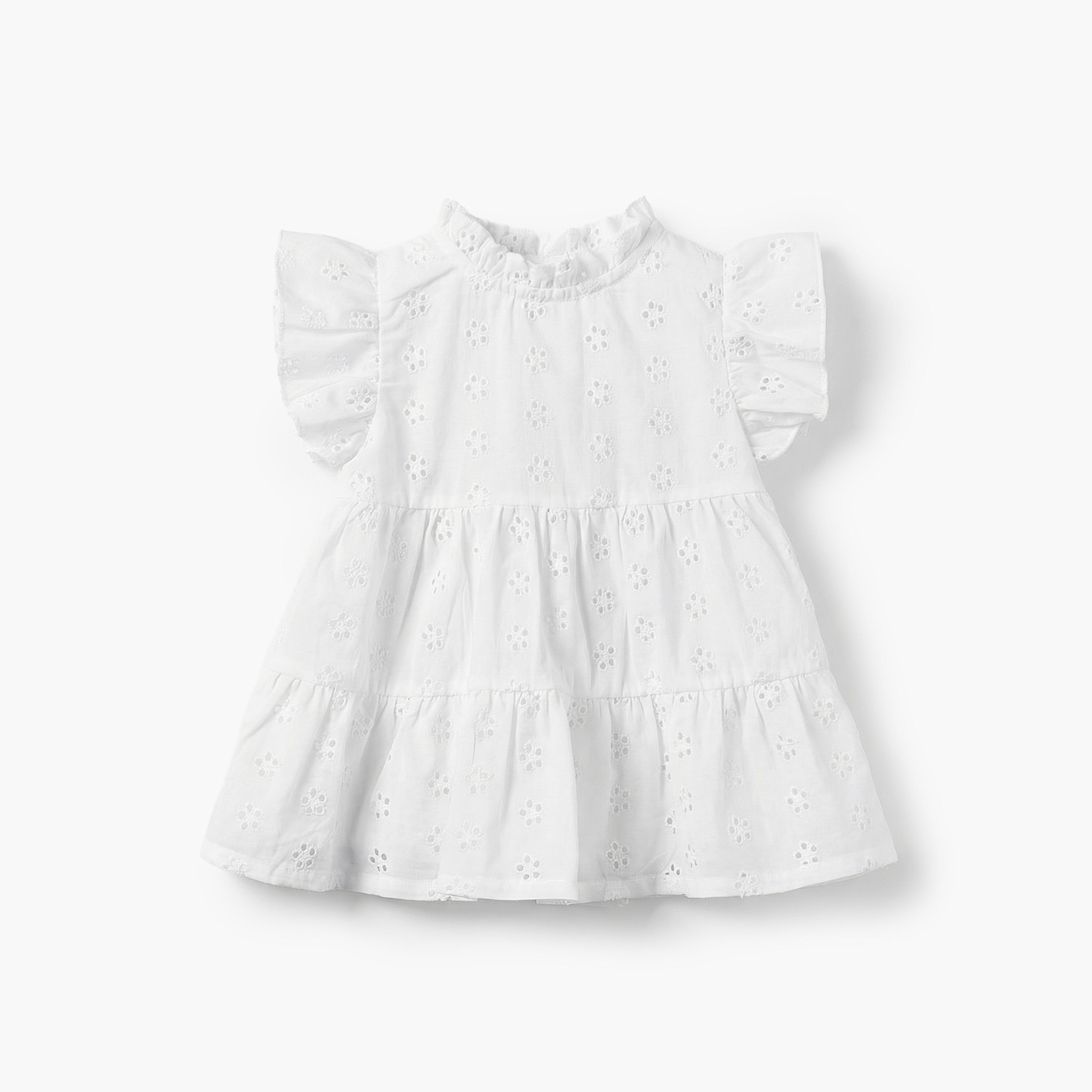 Juniors Ruffle Neck Short Sleeves A-line Dress with Schiffli Embroidery-baby-girls-clothing-dressesandjumpsuits-image-2