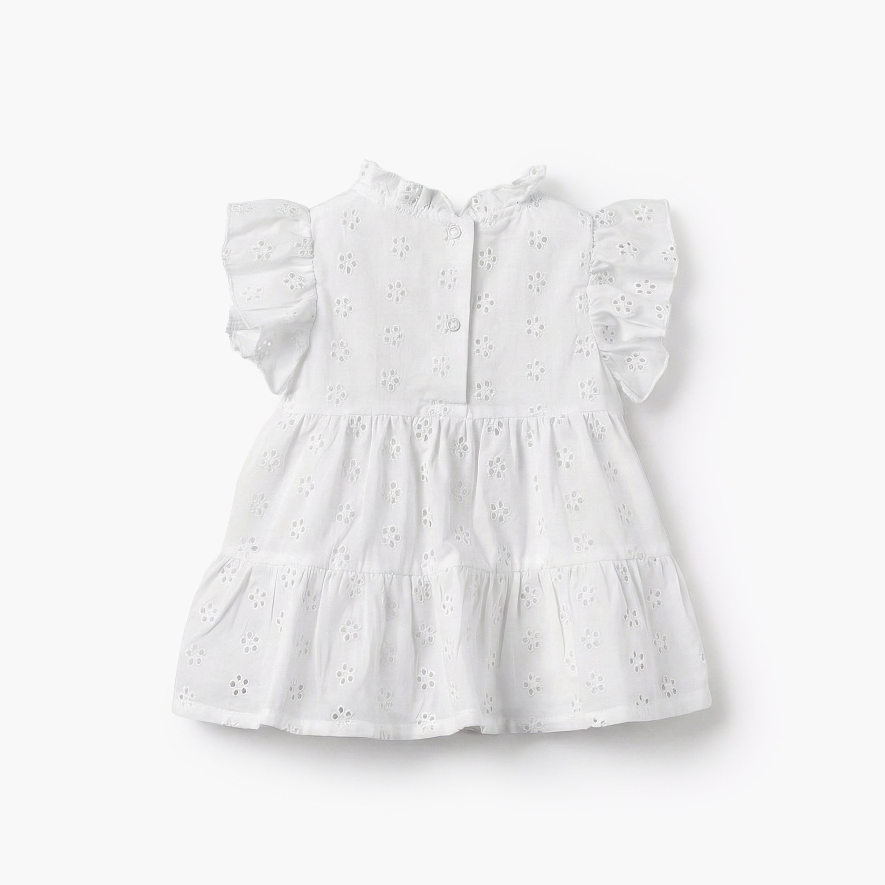 Juniors Ruffle Neck Short Sleeves A-line Dress with Schiffli Embroidery-baby-girls-clothing-dressesandjumpsuits-image-3