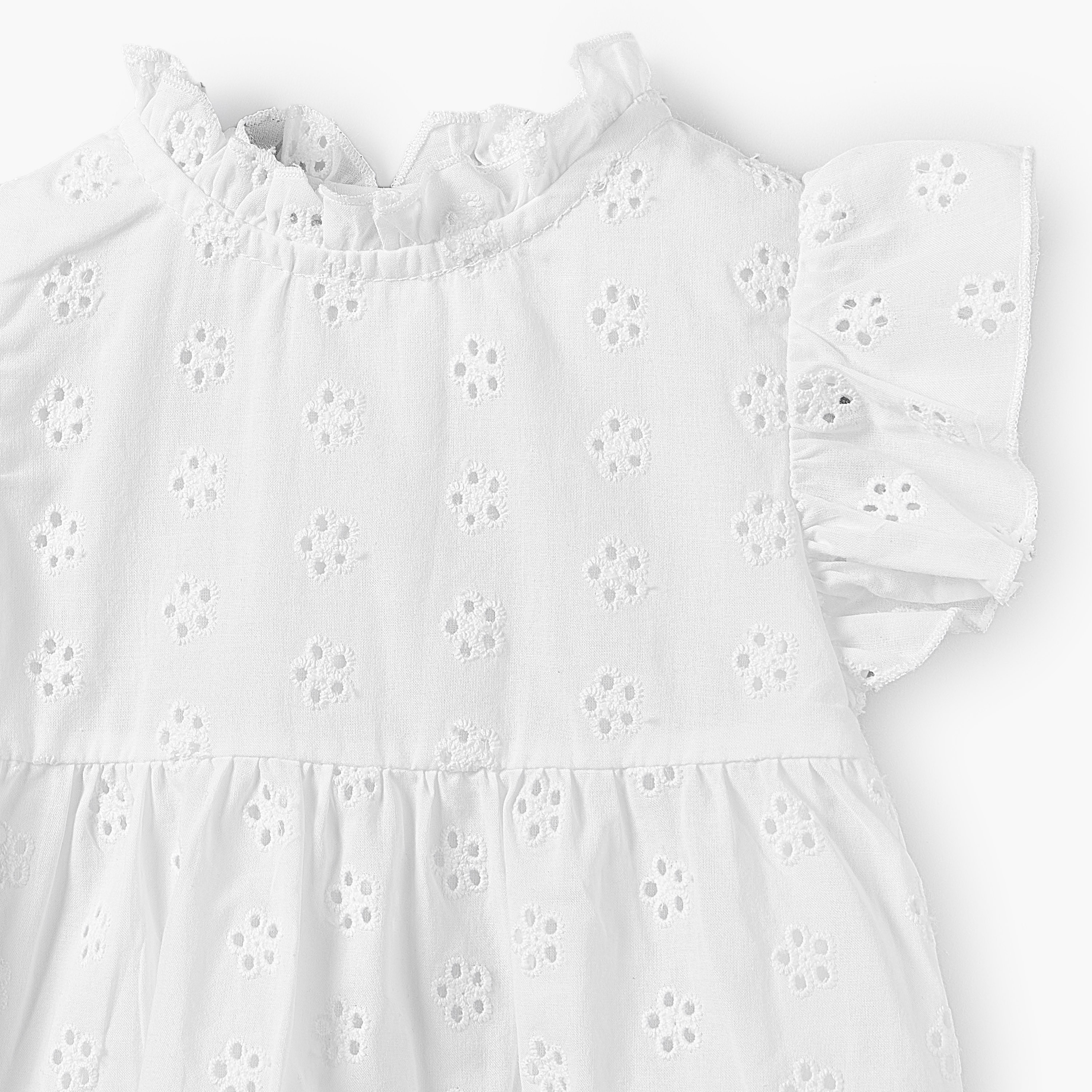 Juniors Ruffle Neck Short Sleeves A-line Dress with Schiffli Embroidery-baby-girls-clothing-dressesandjumpsuits-image-4