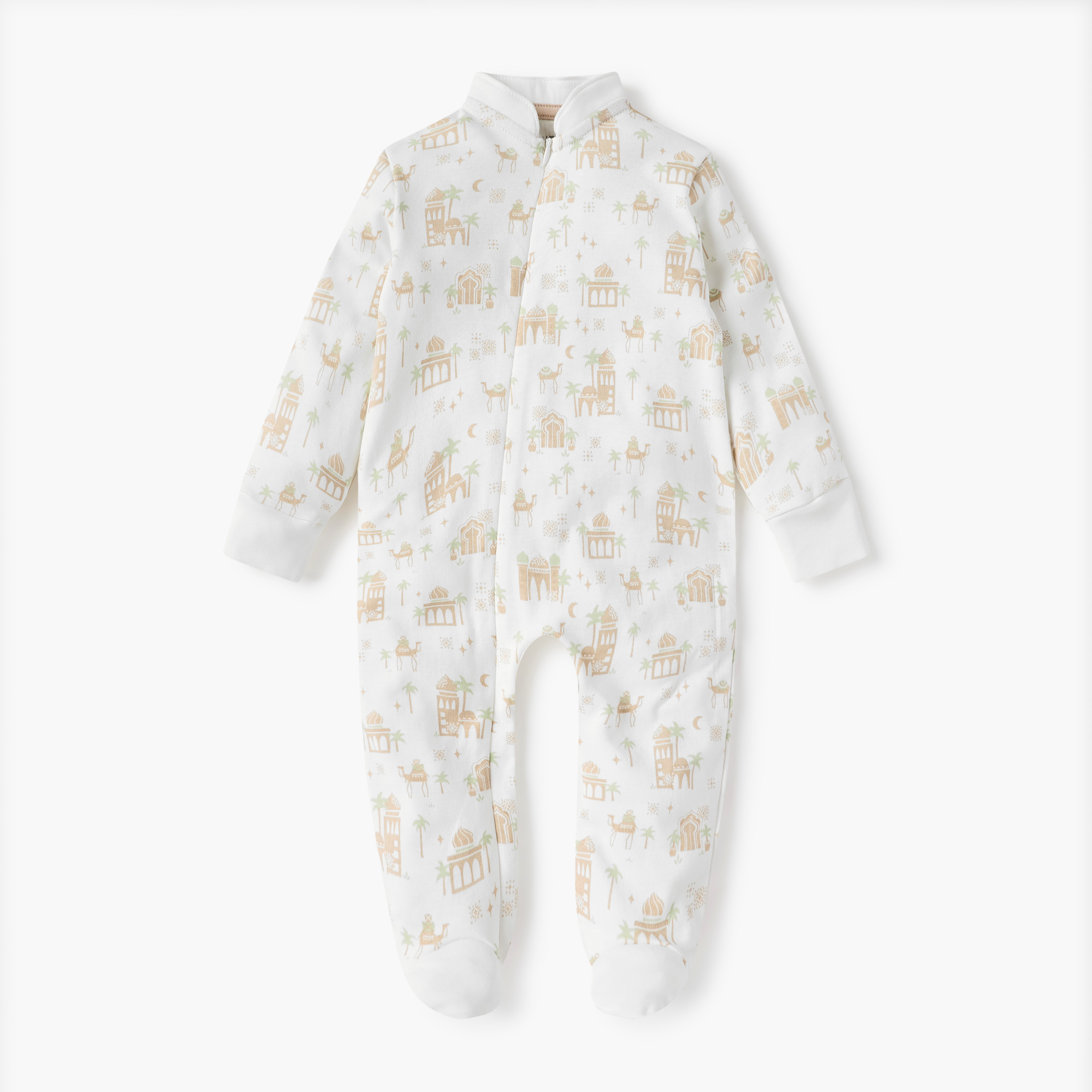 Juniors Printed Closed Foot Sleepsuit with Long Sleeves and Mandarin Collar-baby-boys-clothing-nightwear-sleepsuits-image-1