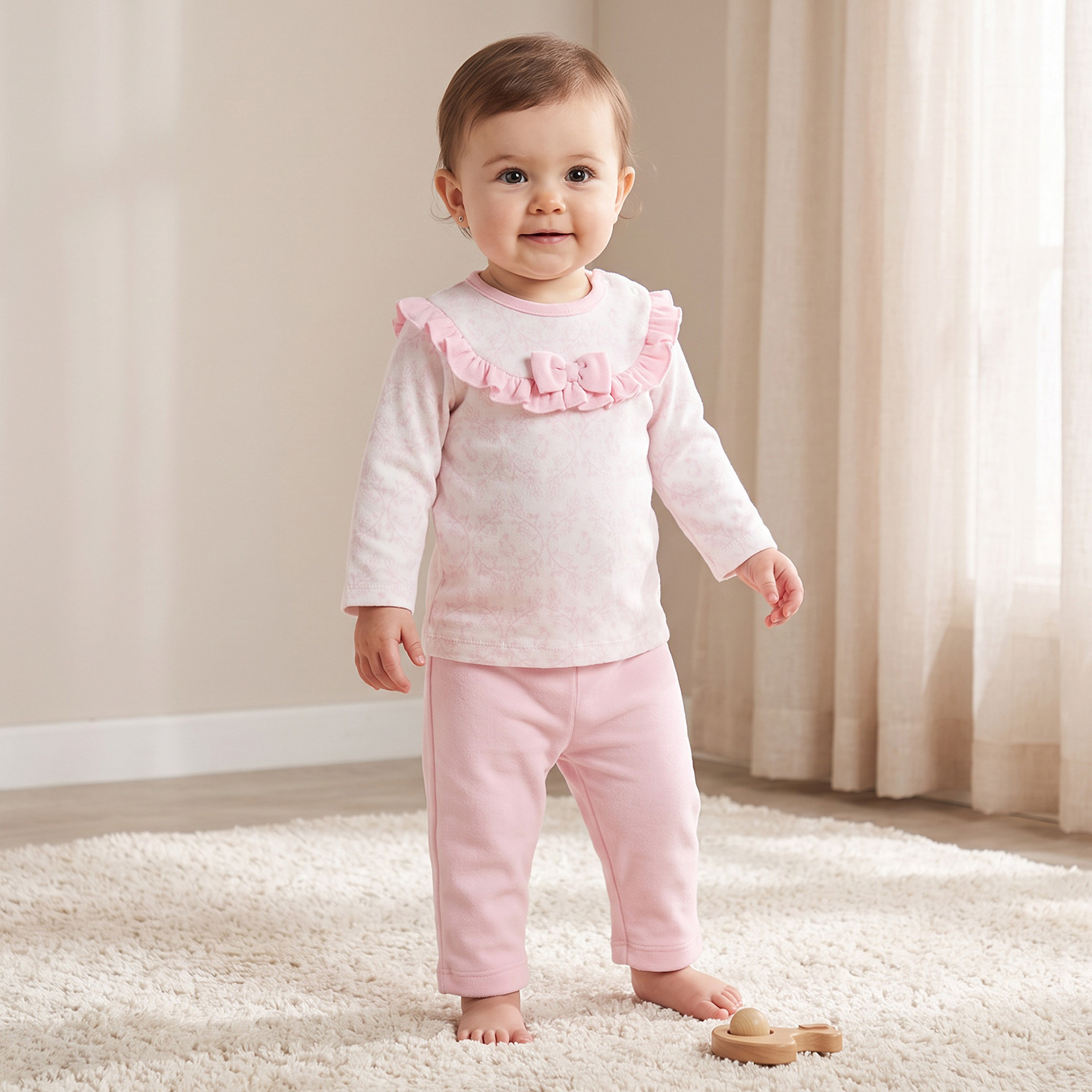 طقم بيجاما قطن بأكمام طويلة وياقة ضيقة وطبعات أرانب من جيجلز-baby-girls-clothing-nightwear-pyjamasets-image-1
