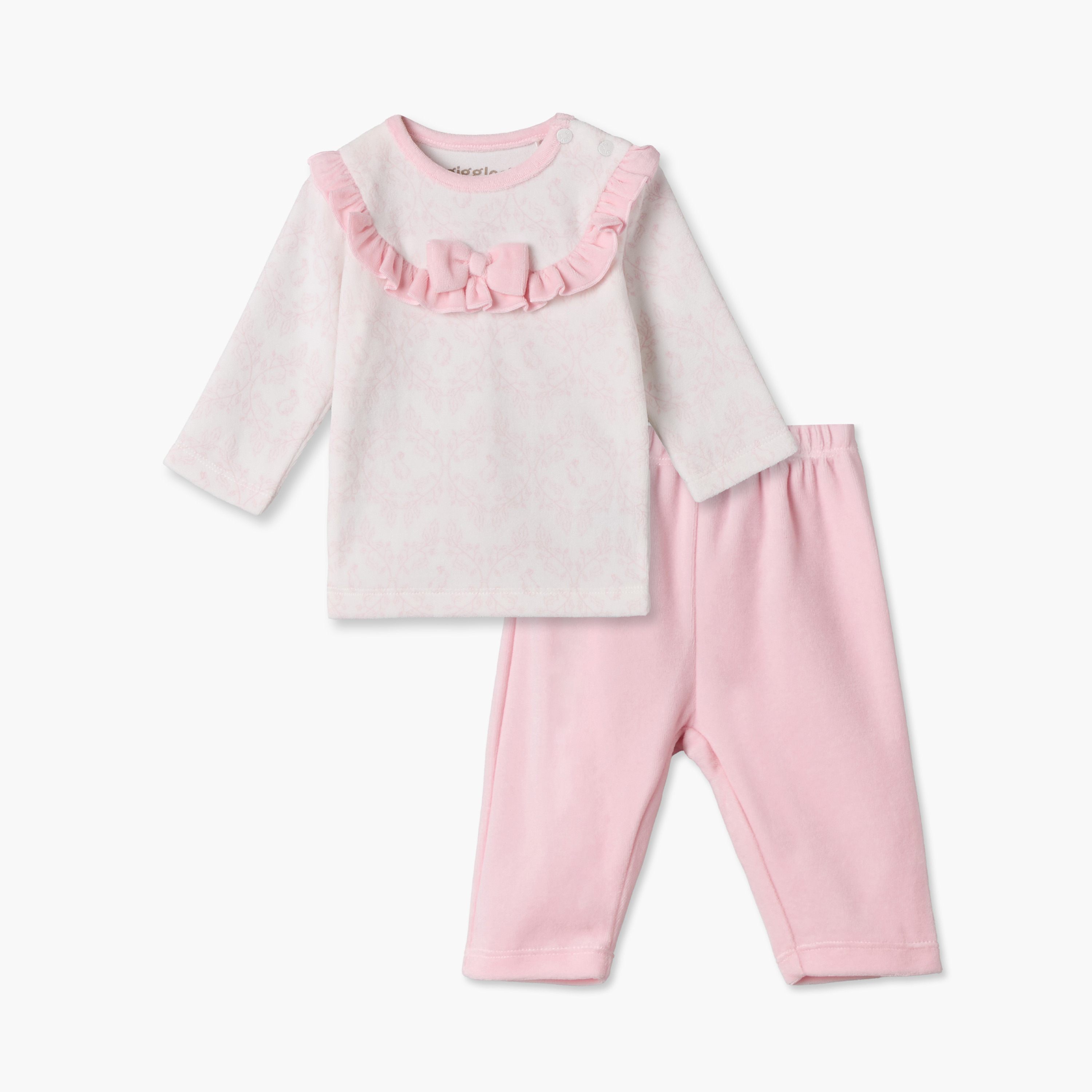 طقم بيجاما قطن بأكمام طويلة وياقة ضيقة وطبعات أرانب من جيجلز-baby-girls-clothing-nightwear-pyjamasets-image-2