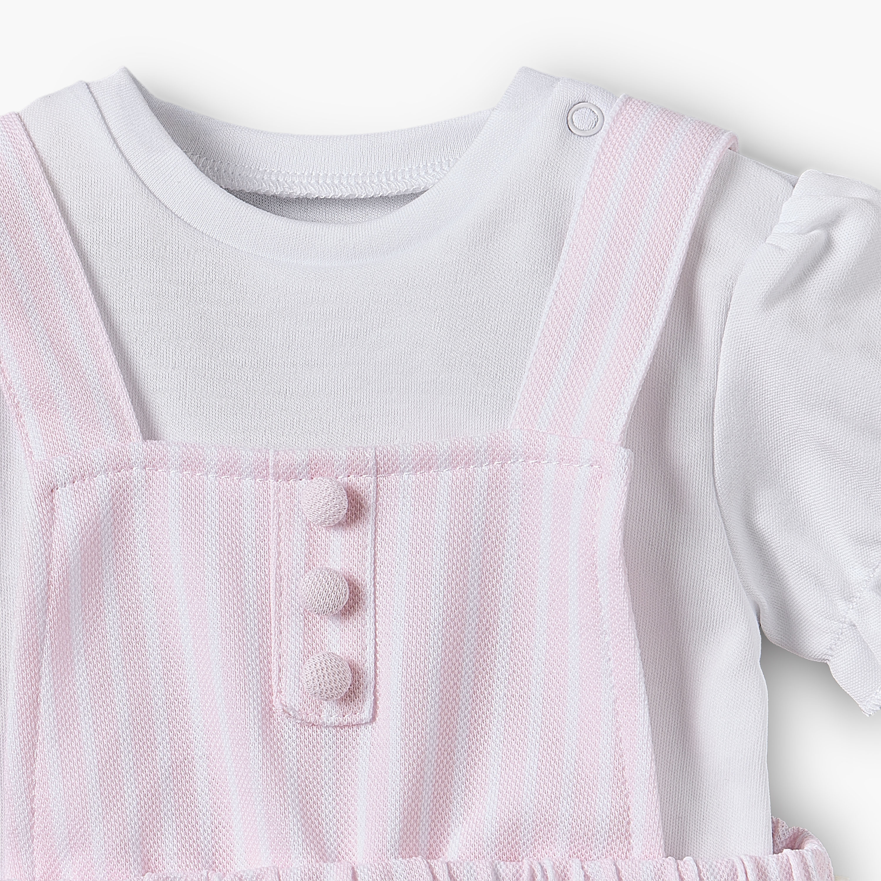 Juniors Round Neck Short Sleeves T-shirt and Pinafore Set with Stripes-baby-girls-clothing-setsandcoords-image-5