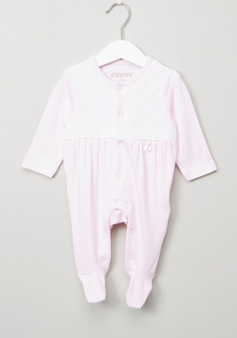 Giggles Closed Feet Sleepsuit with Lace Detail-Sleepsuits-image-0