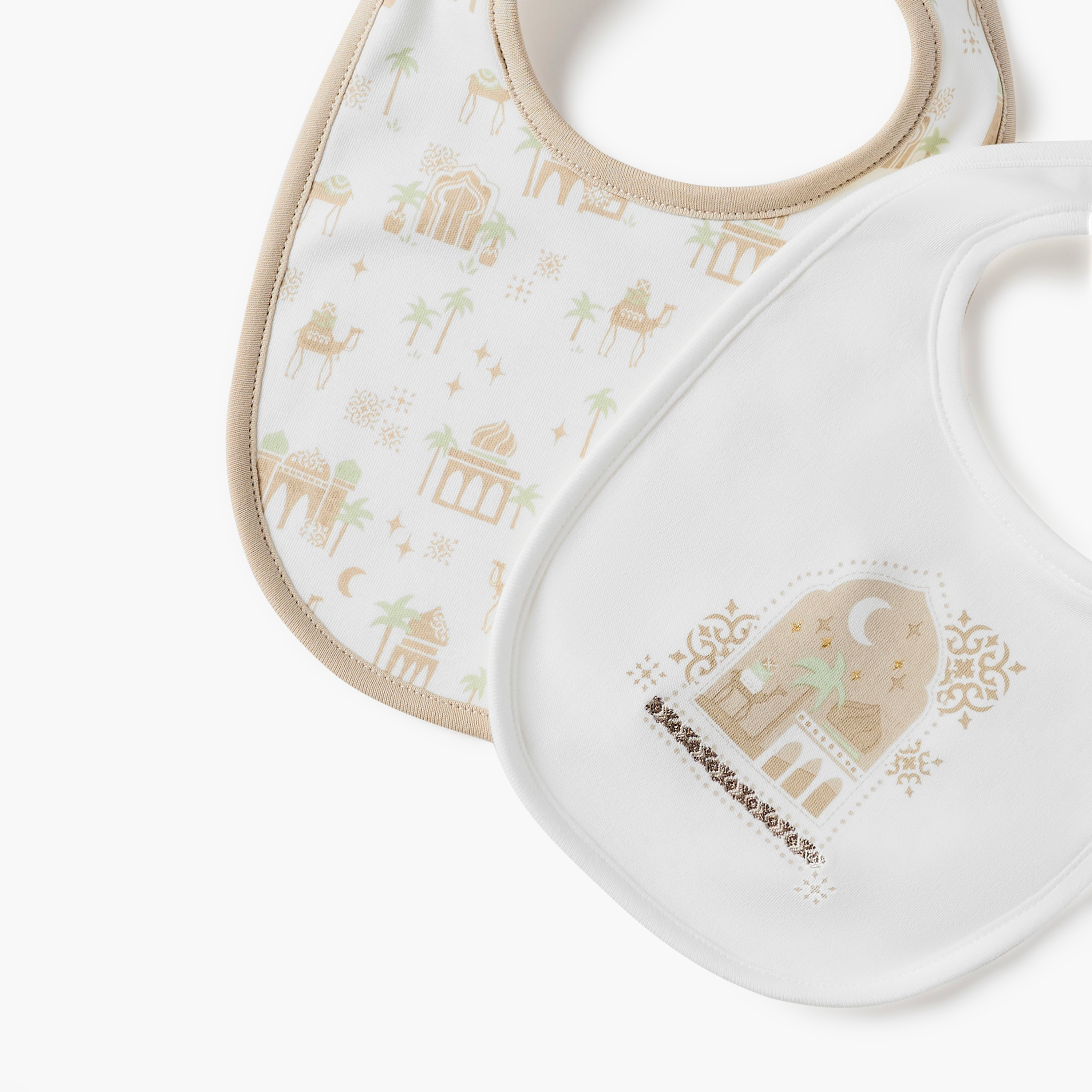 Juniors Printed Muslin Bib with Button Closure - Set of 2-baby-feeding-bibs-image-4