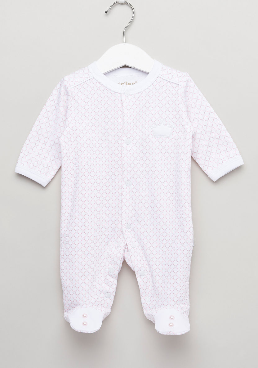 Giggles Printed Sleepsuit with Long Sleeves and Button Closure-Sleepsuits-image-0
