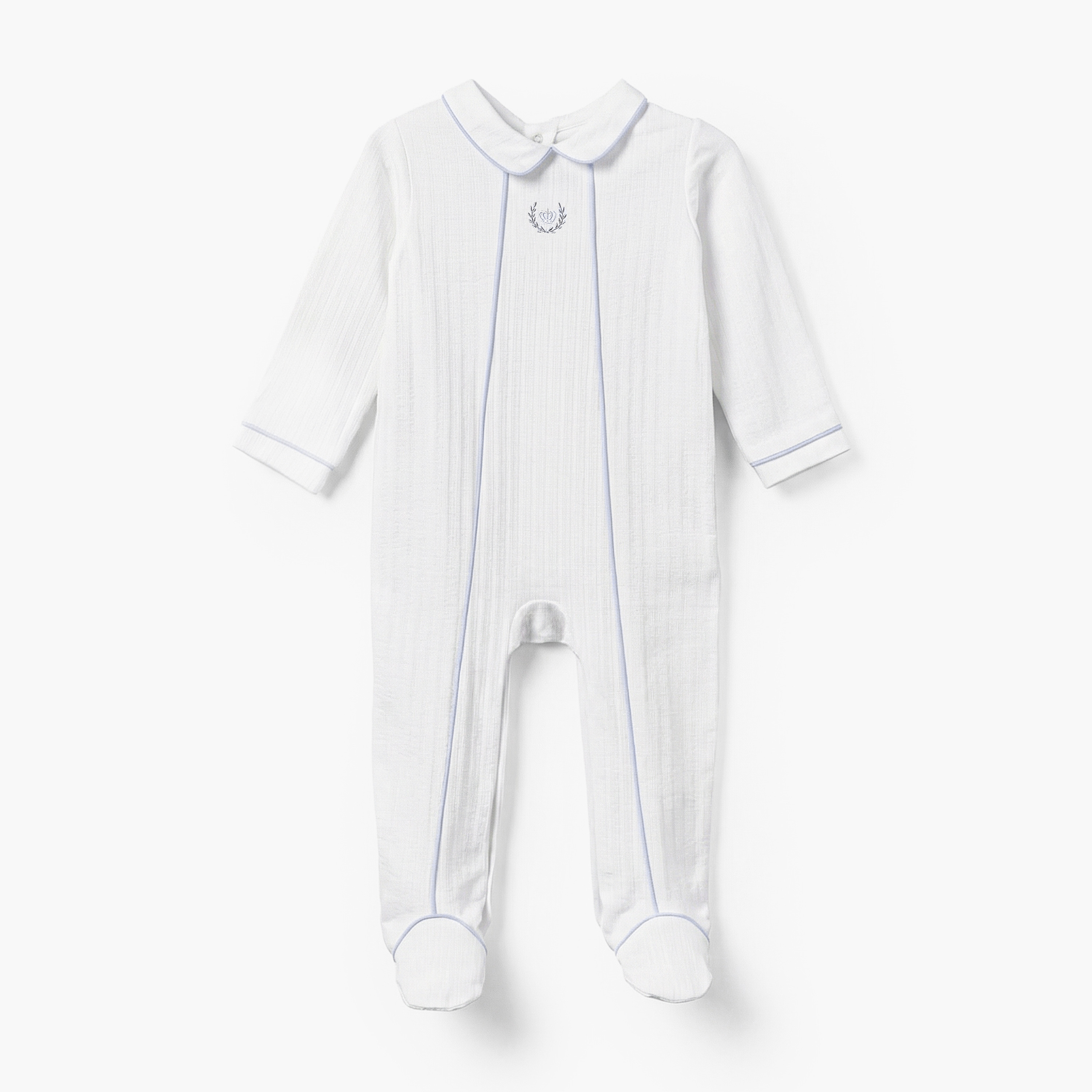 Giggles Cotton Peter Pan Collar Long Sleeves Sleepsuit with Embroidered Detail-baby-boys-clothing-nightwear-sleepsuits-image-1