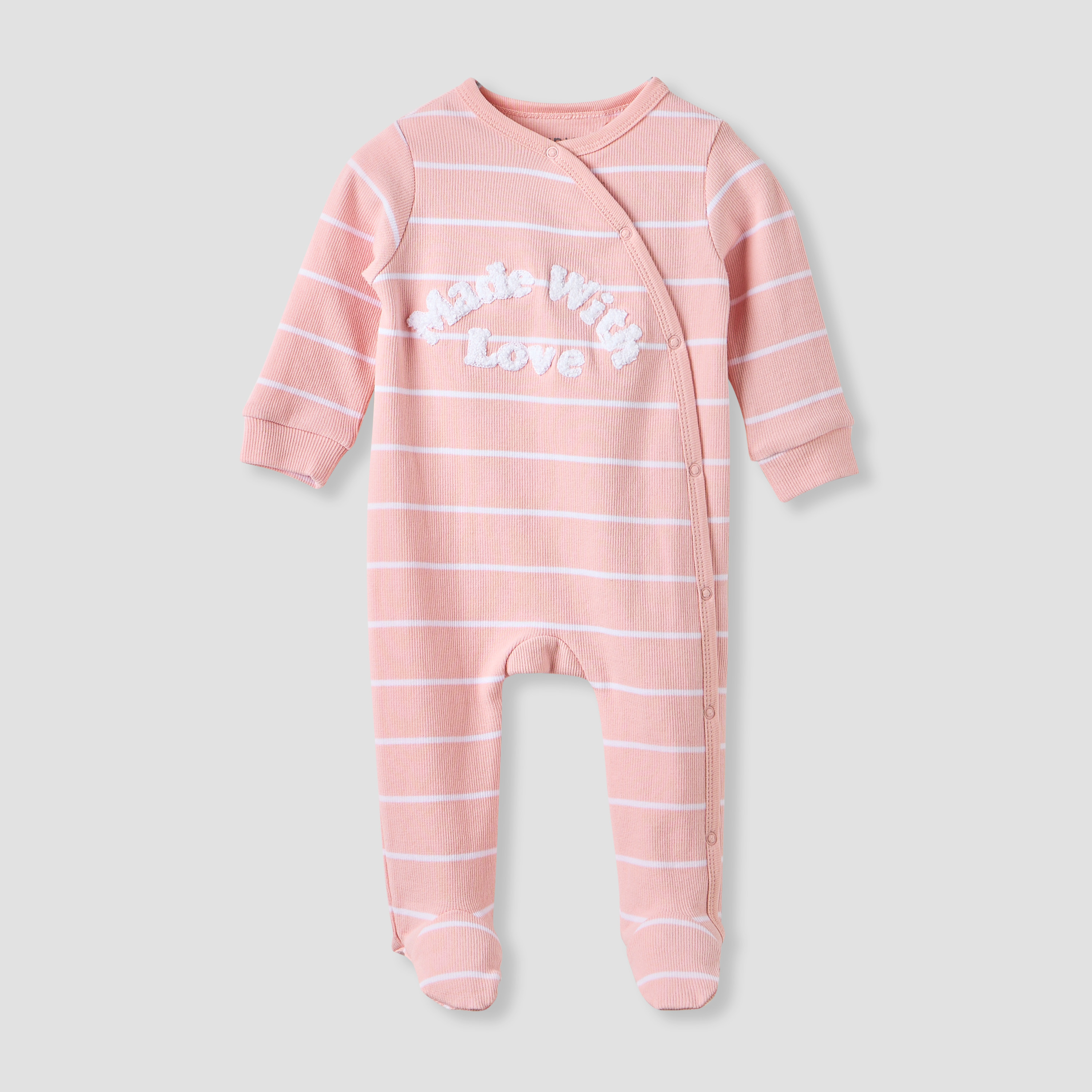 Juniors Striped Sleepsuit with Snap Button Closure-baby-girls-clothing-nightwear-sleepsuits-image-1