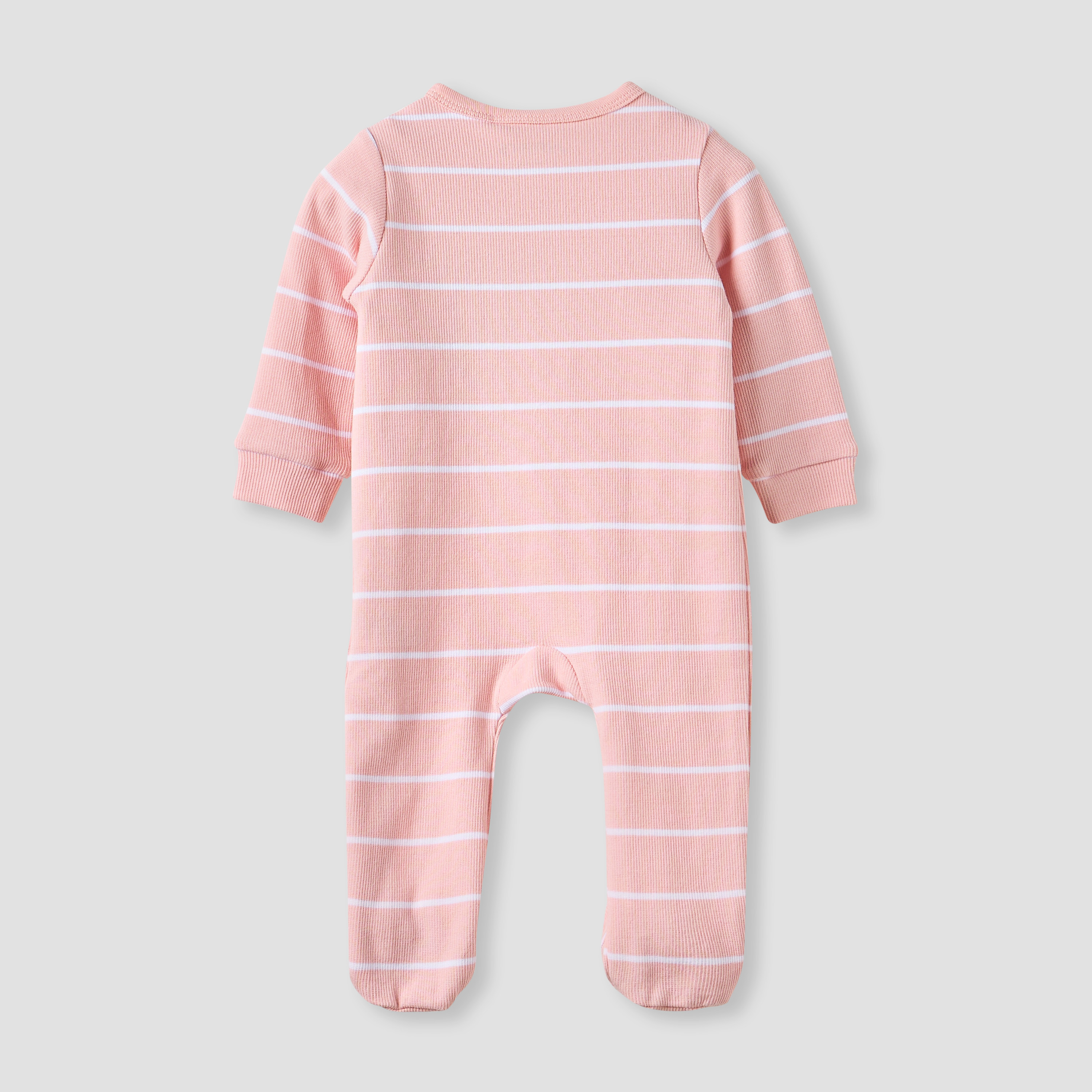 Juniors Striped Sleepsuit with Snap Button Closure-baby-girls-clothing-nightwear-sleepsuits-image-2