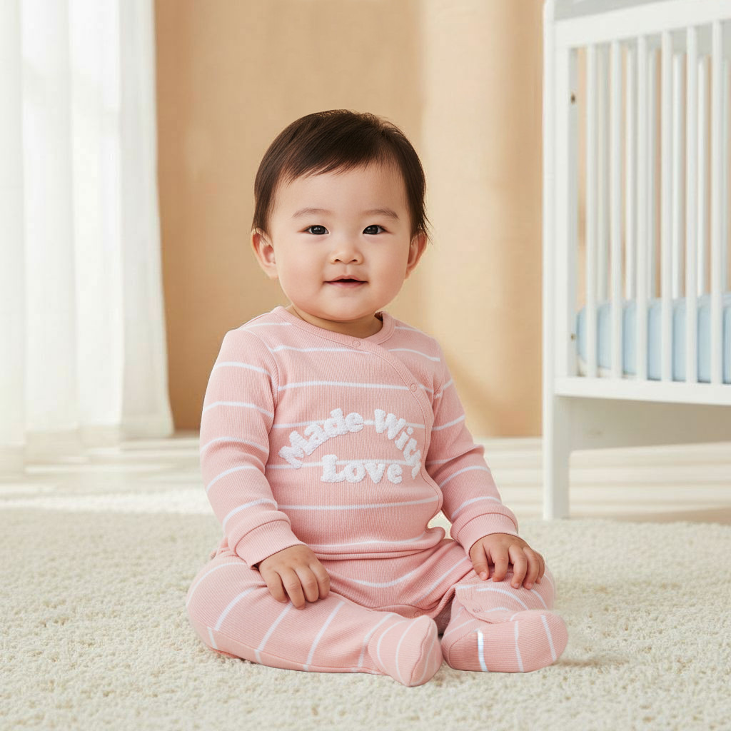 Juniors Striped Sleepsuit with Snap Button Closure-baby-girls-clothing-nightwear-sleepsuits-image-6
