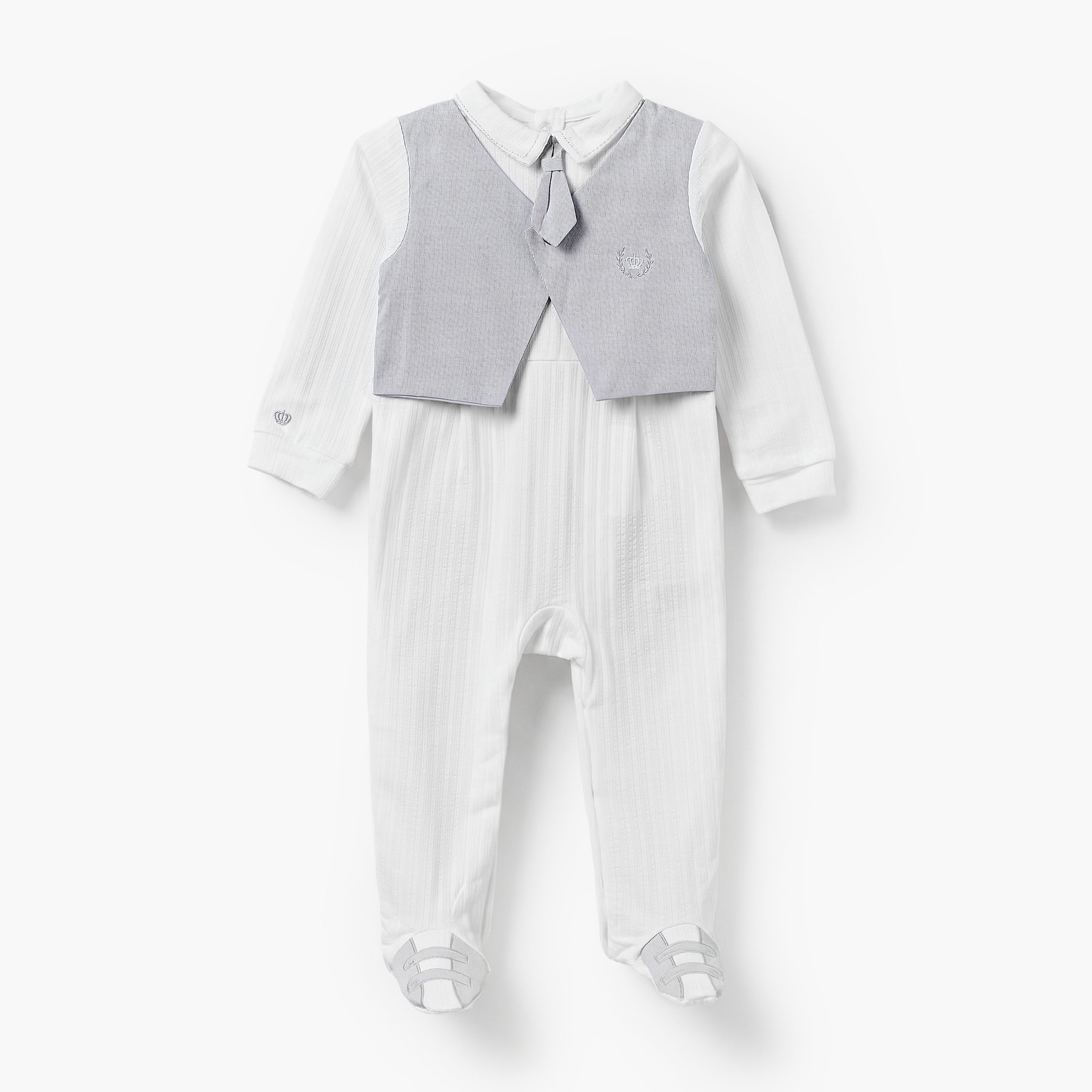 Giggles Cotton Collared Long Sleeves Sleepsuit with Attached Waistcoat-baby-boys-clothing-nightwear-sleepsuits-image-2
