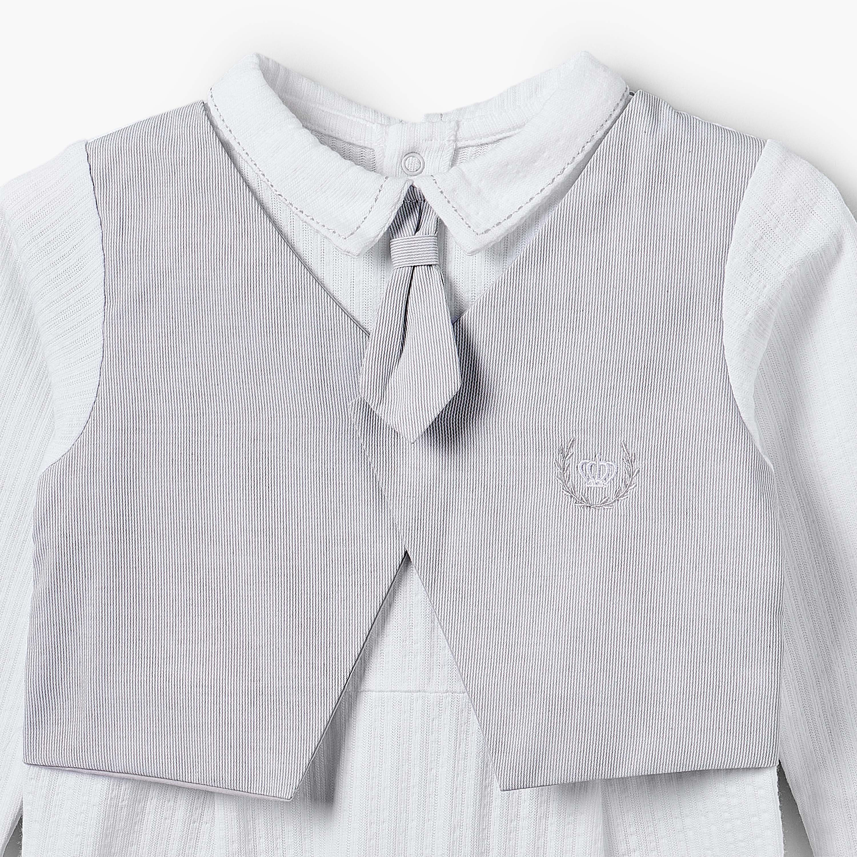 Giggles Cotton Collared Long Sleeves Sleepsuit with Attached Waistcoat-baby-boys-clothing-nightwear-sleepsuits-image-4