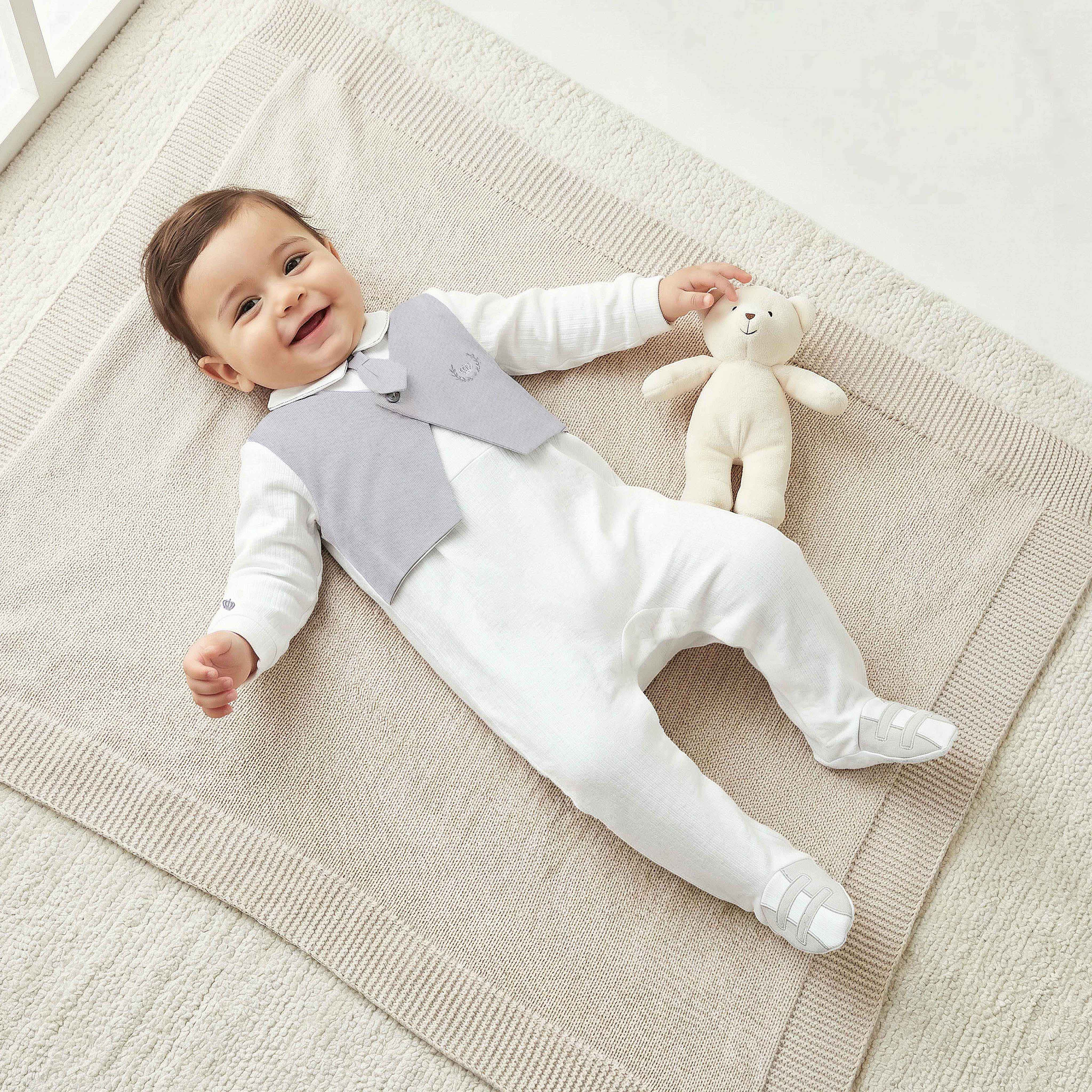 Giggles Cotton Collared Long Sleeves Sleepsuit with Attached Waistcoat-baby-boys-clothing-nightwear-sleepsuits-image-1